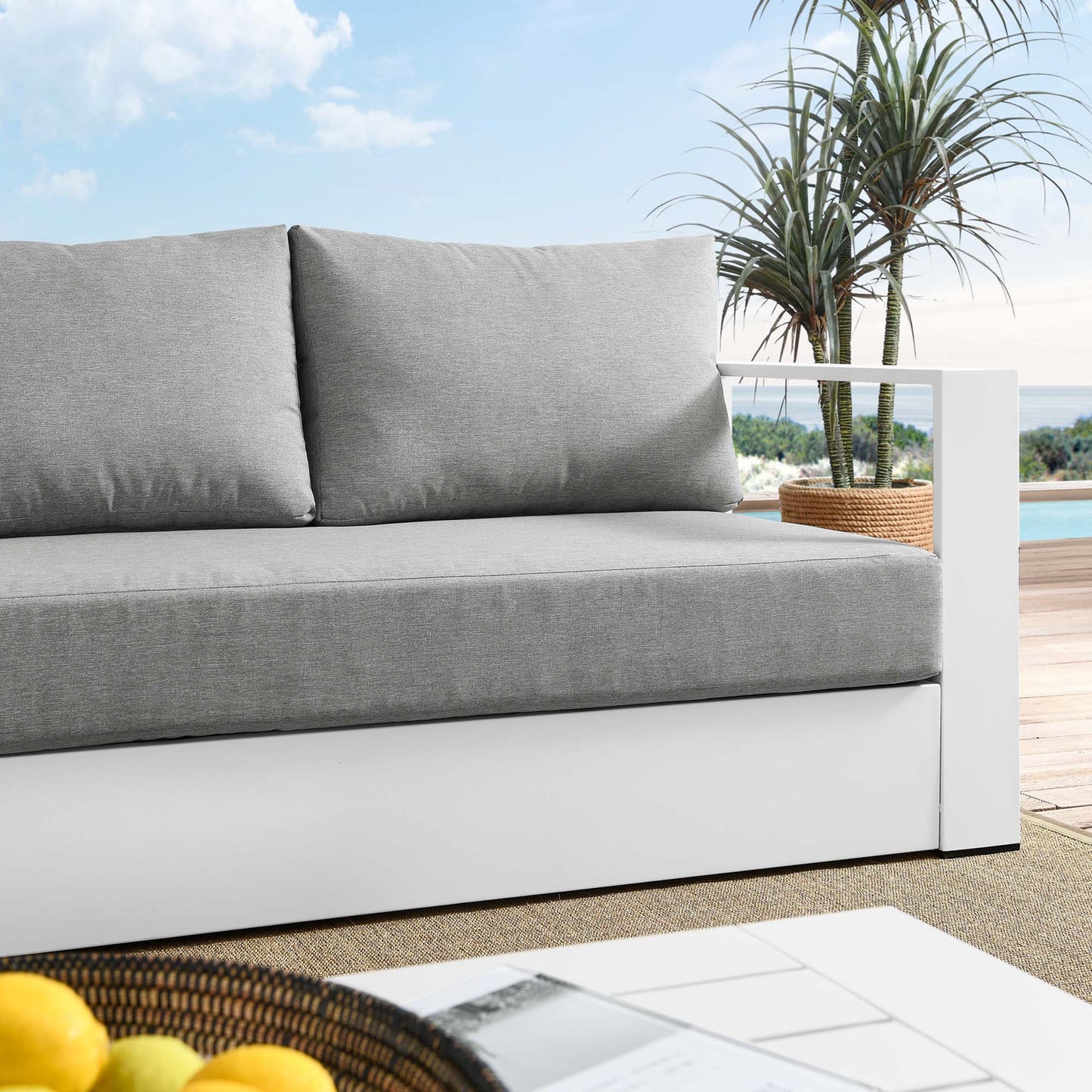 Tahoe Outdoor Patio Powder-Coated Aluminum Sofa in Gray Charcoal