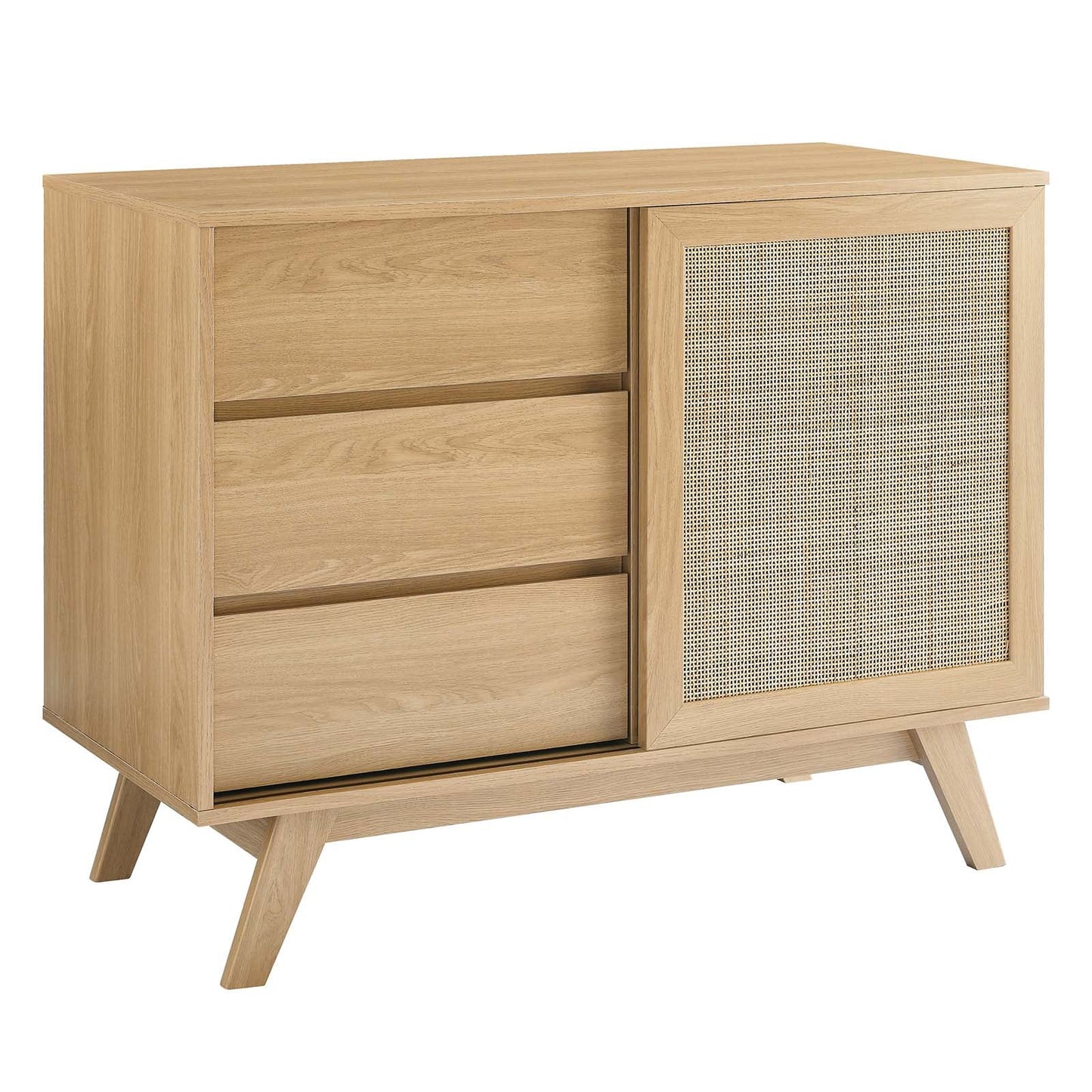 Soma 40" Modern Accent Cabinet with Rattan Weave Doors, Storage Drawers, and Chic Design