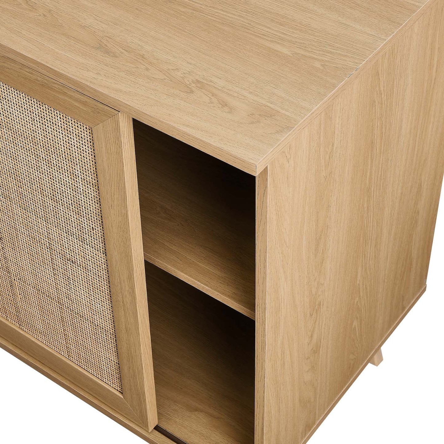 Soma 40" Modern Accent Cabinet with Rattan Weave Doors, Storage Drawers, and Chic Design