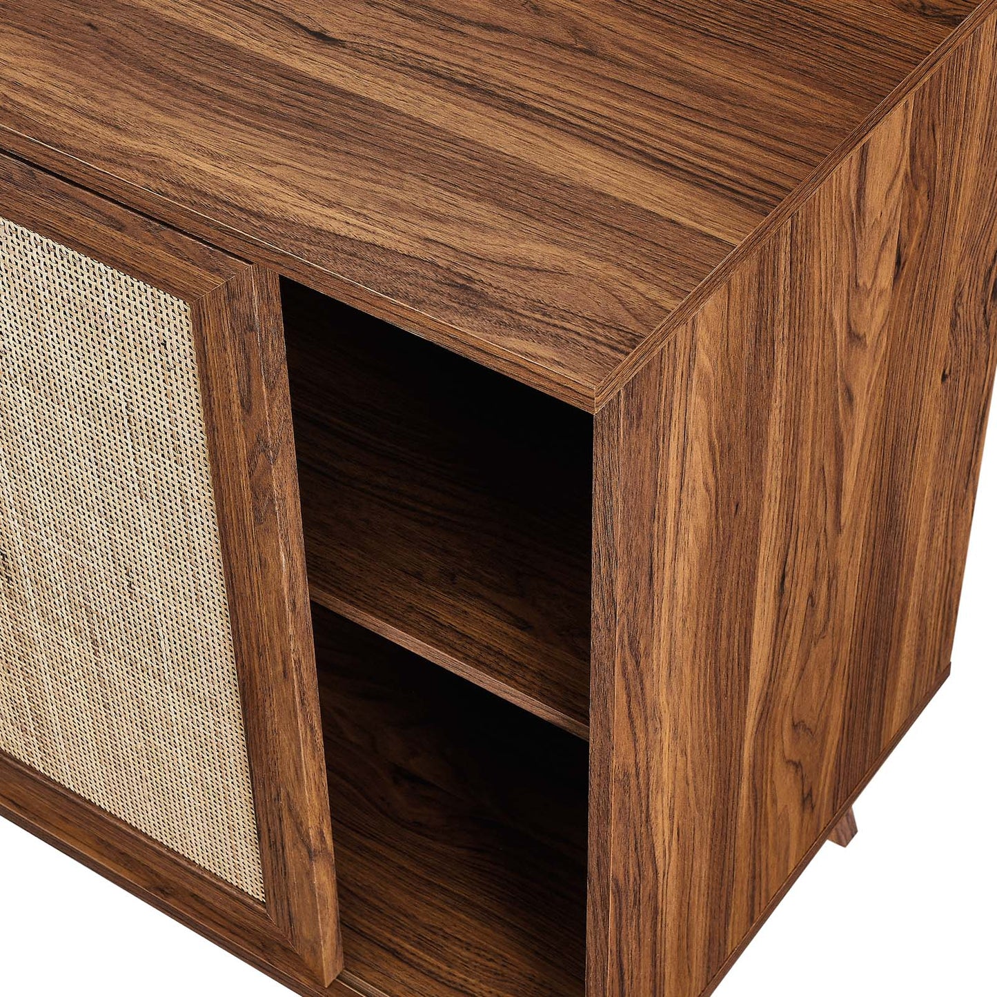 Soma 40" Modern Accent Cabinet with Rattan Weave Doors, Storage Drawers, and Chic Design