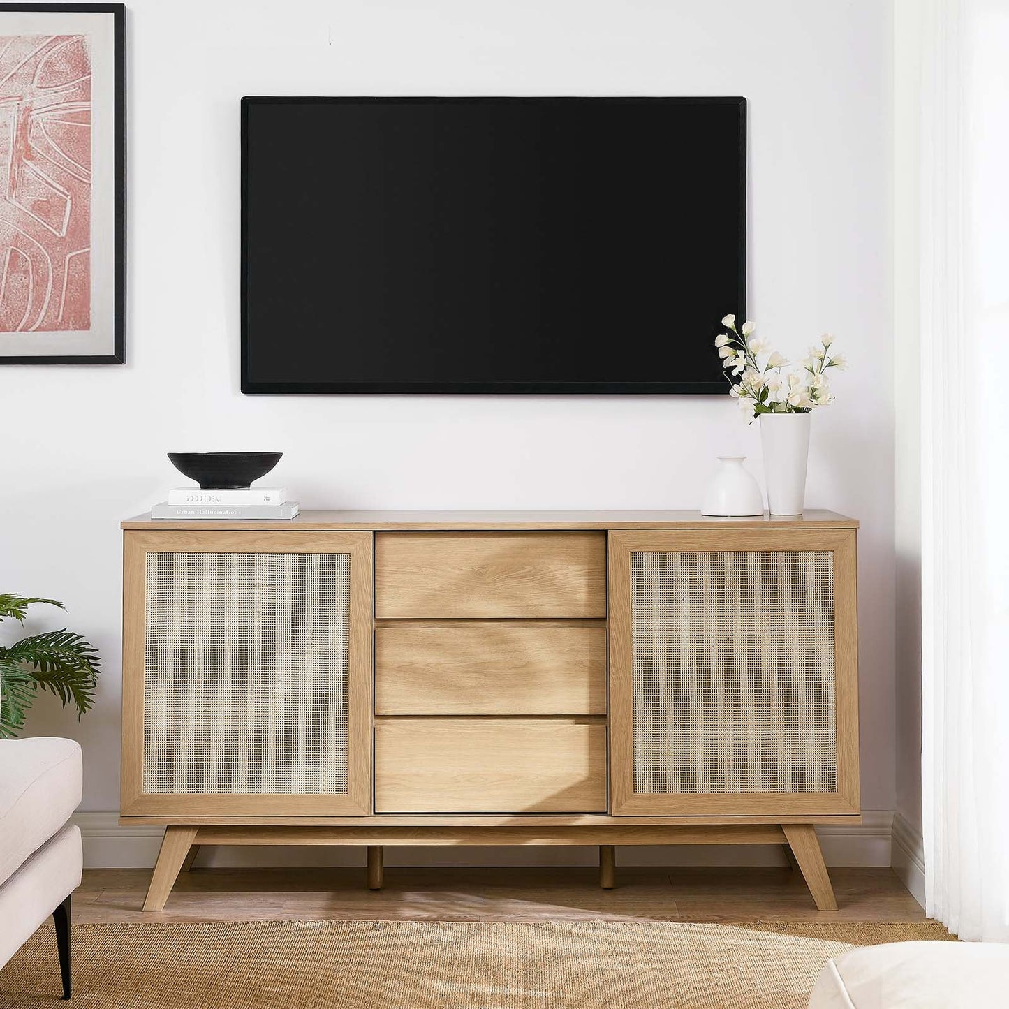 Soma 59” Sideboard – Chic Rattan Weave Buffet Table for Contemporary Living & Dining Rooms
