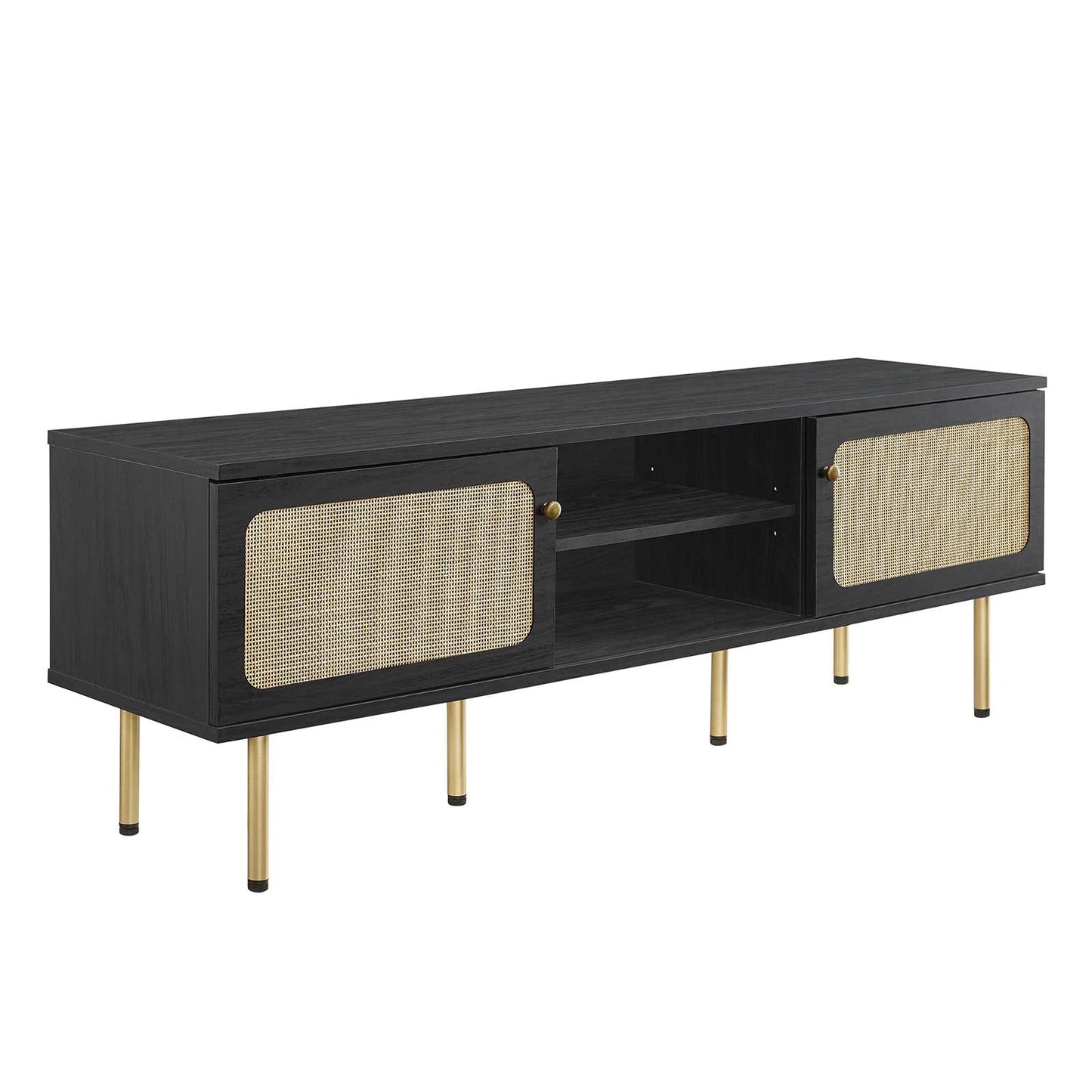 Cambria 60" Modern TV Stand with Rattan Weave, Sliding Doors, and Cable Management for Elegant Storage Solutions