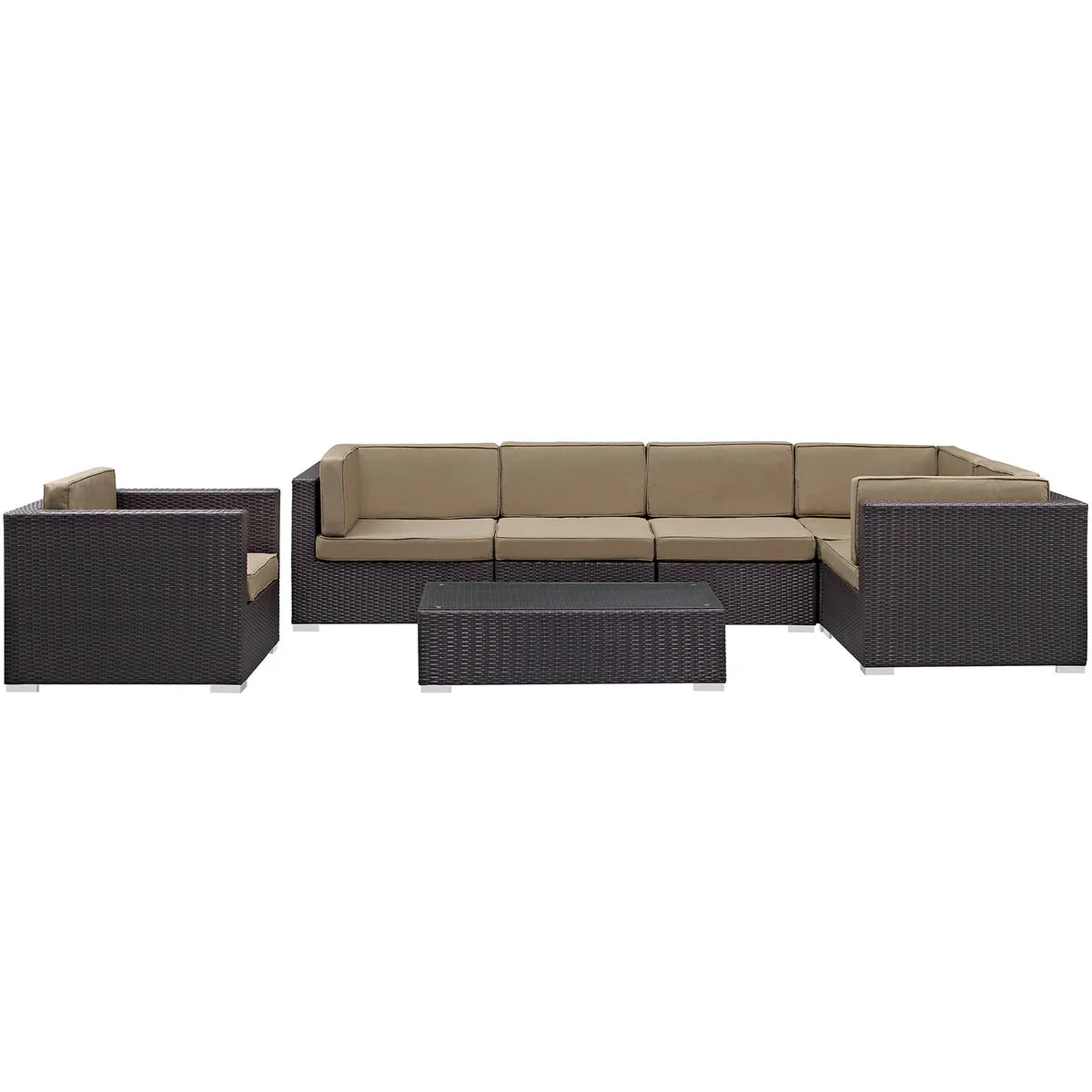 Corona 7-Piece Luxury Rattan Outdoor Sectional Set – Stylish UV-Resistant Cushions for Comfortable and Durable Patio Seating
