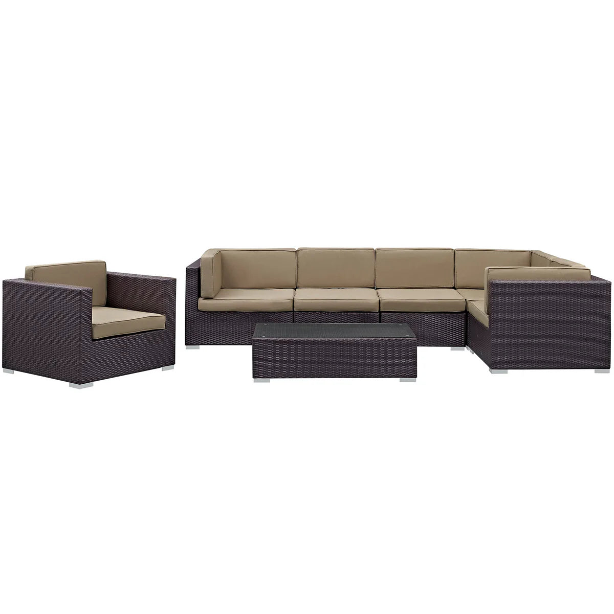 Corona 7-Piece Luxury Rattan Outdoor Sectional Set – Stylish UV-Resistant Cushions for Comfortable and Durable Patio Seating