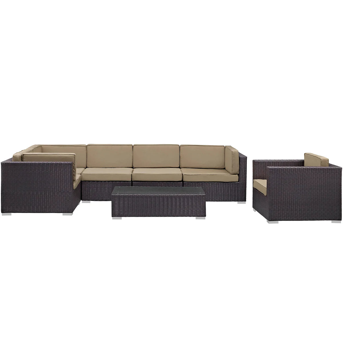 Corona 7-Piece Luxury Rattan Outdoor Sectional Set – Stylish UV-Resistant Cushions for Comfortable and Durable Patio Seating