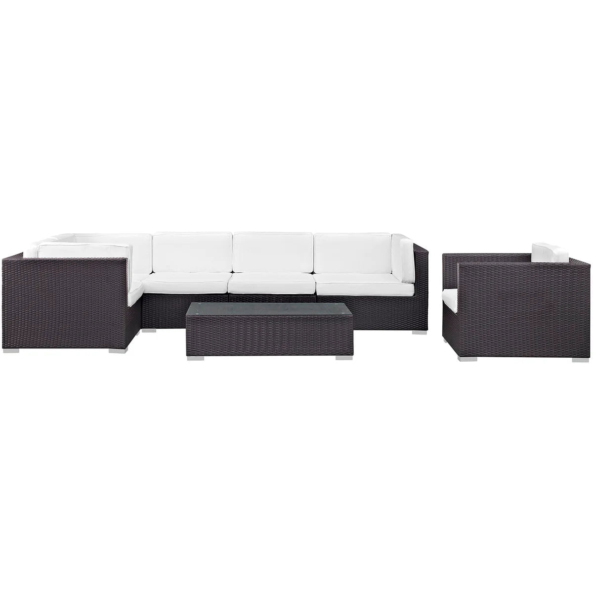 Corona 7-Piece Luxury Rattan Outdoor Sectional Set – Stylish UV-Resistant Cushions for Comfortable and Durable Patio Seating