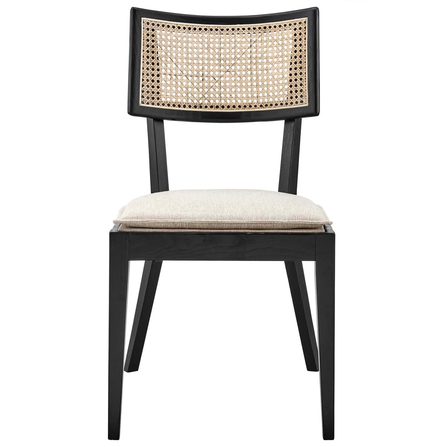 Caledonia Wood Dining Chair - Charming Cottage Style with Woven Rattan, Solid Elm, and Upholstered Comfort