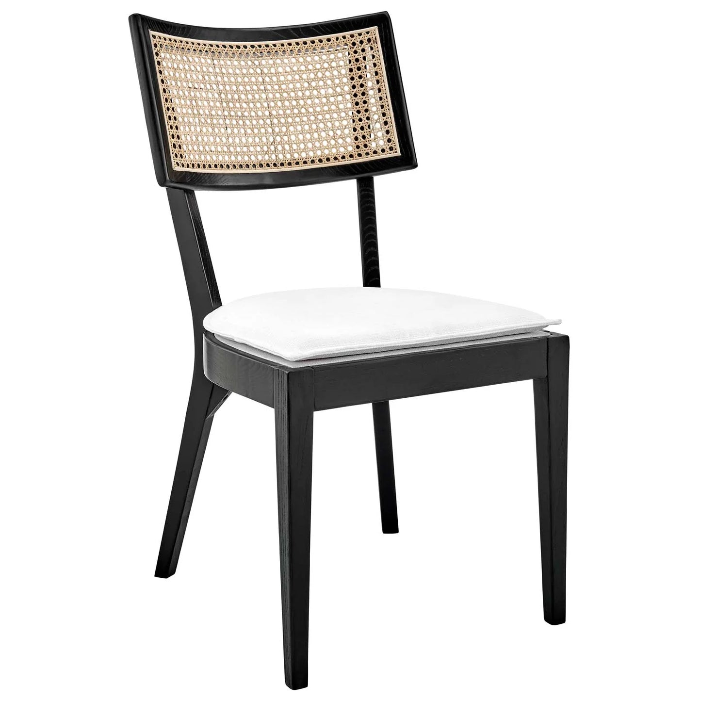 Caledonia Wood Dining Chair - Charming Cottage Style with Woven Rattan, Solid Elm, and Upholstered Comfort