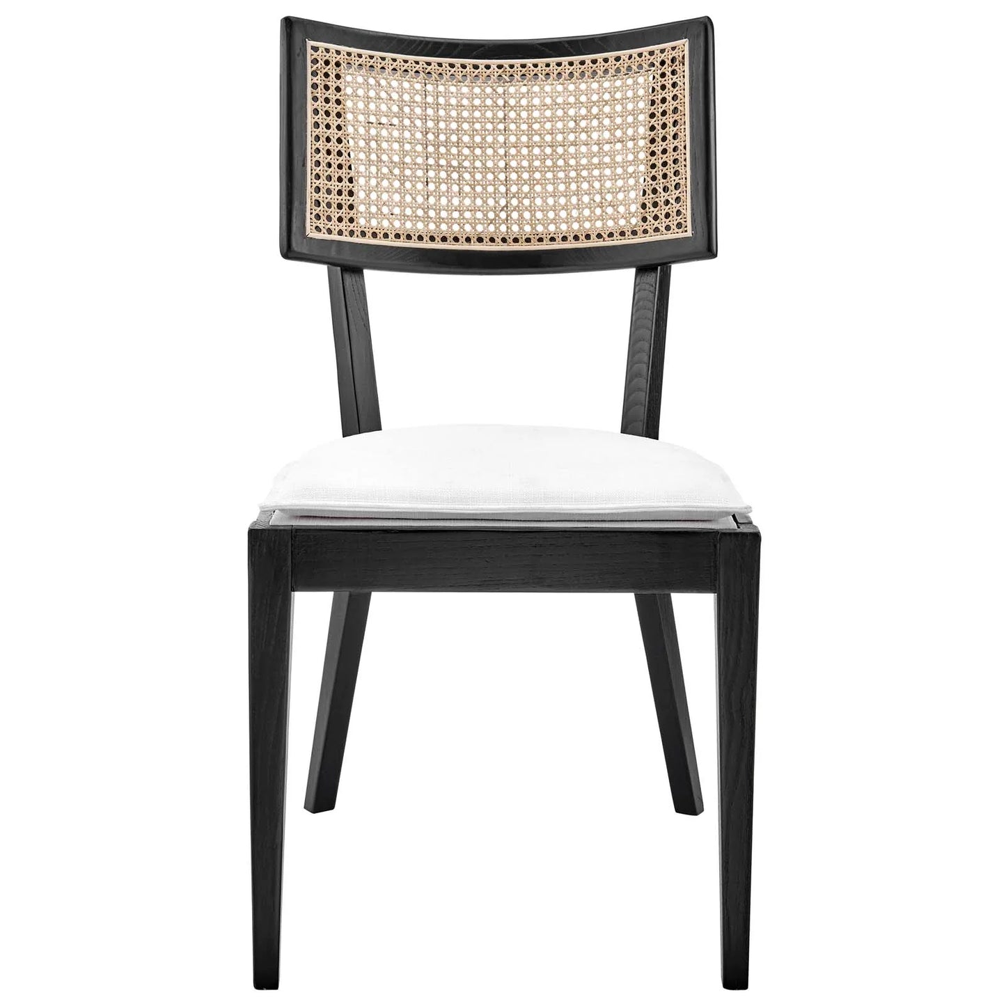 Caledonia Wood Dining Chair - Charming Cottage Style with Woven Rattan, Solid Elm, and Upholstered Comfort