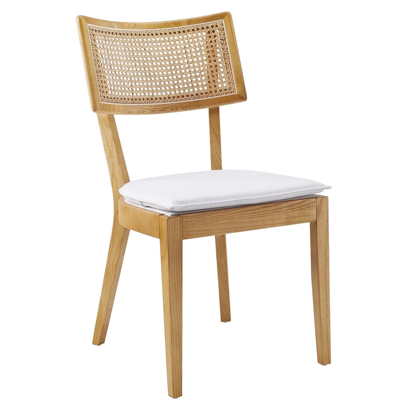 Caledonia Wood Dining Chair - Charming Cottage Style with Woven Rattan, Solid Elm, and Upholstered Comfort