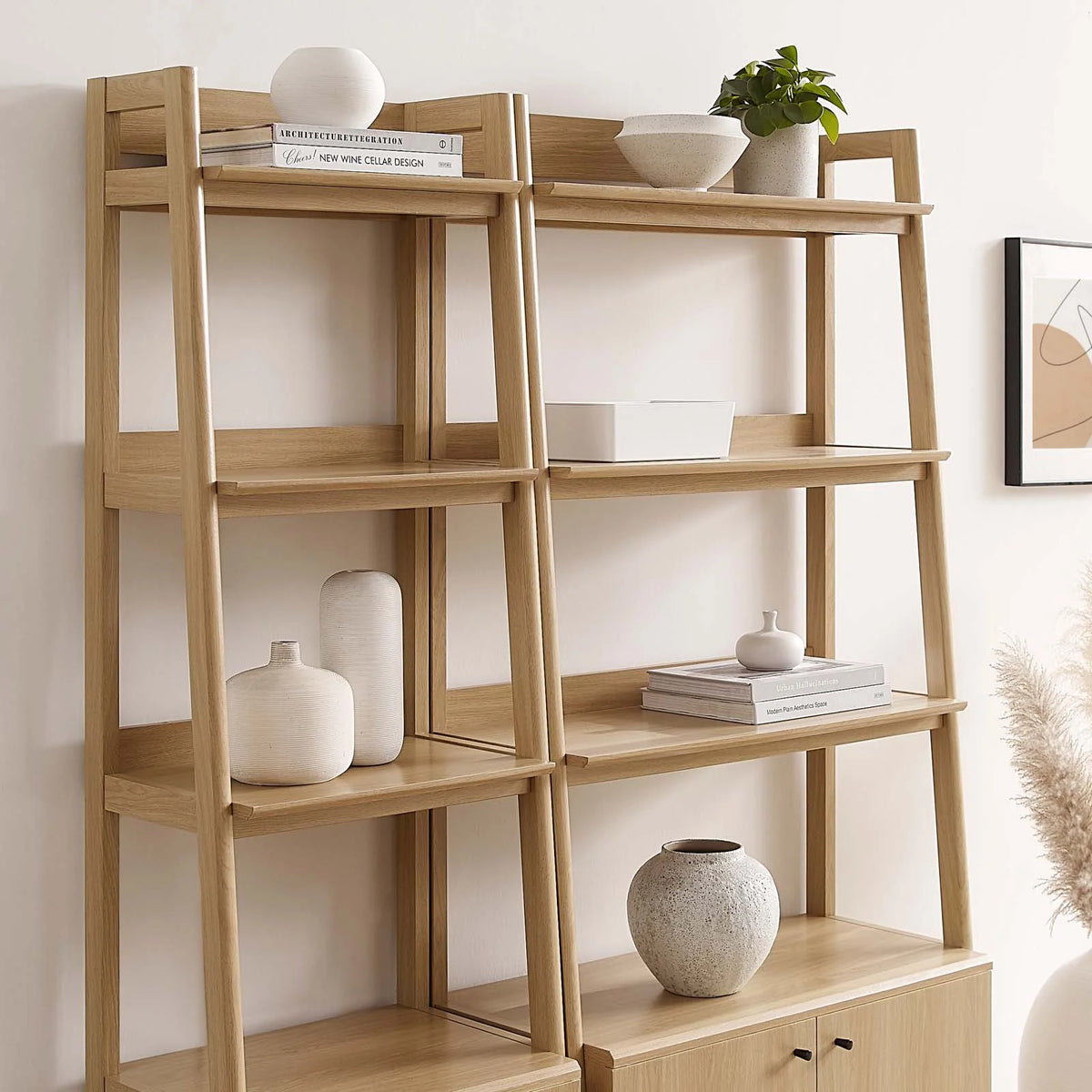Bixby Wood Bookshelves with Three Open Shelves