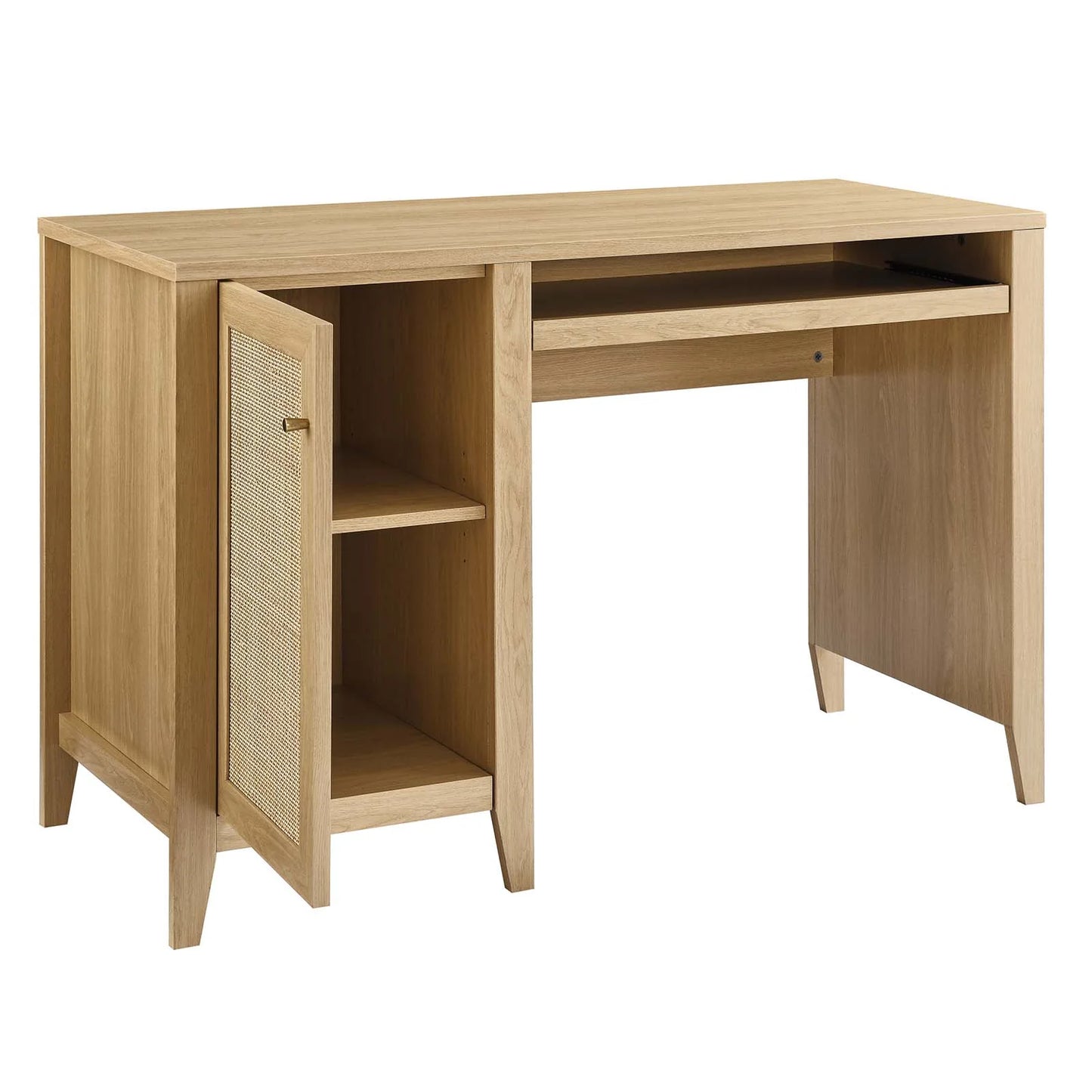 Soma 47" Modern Office Desk - Rattan Weave Design, Slide-Out Keyboard Tray, and Stylish Storage Solutions