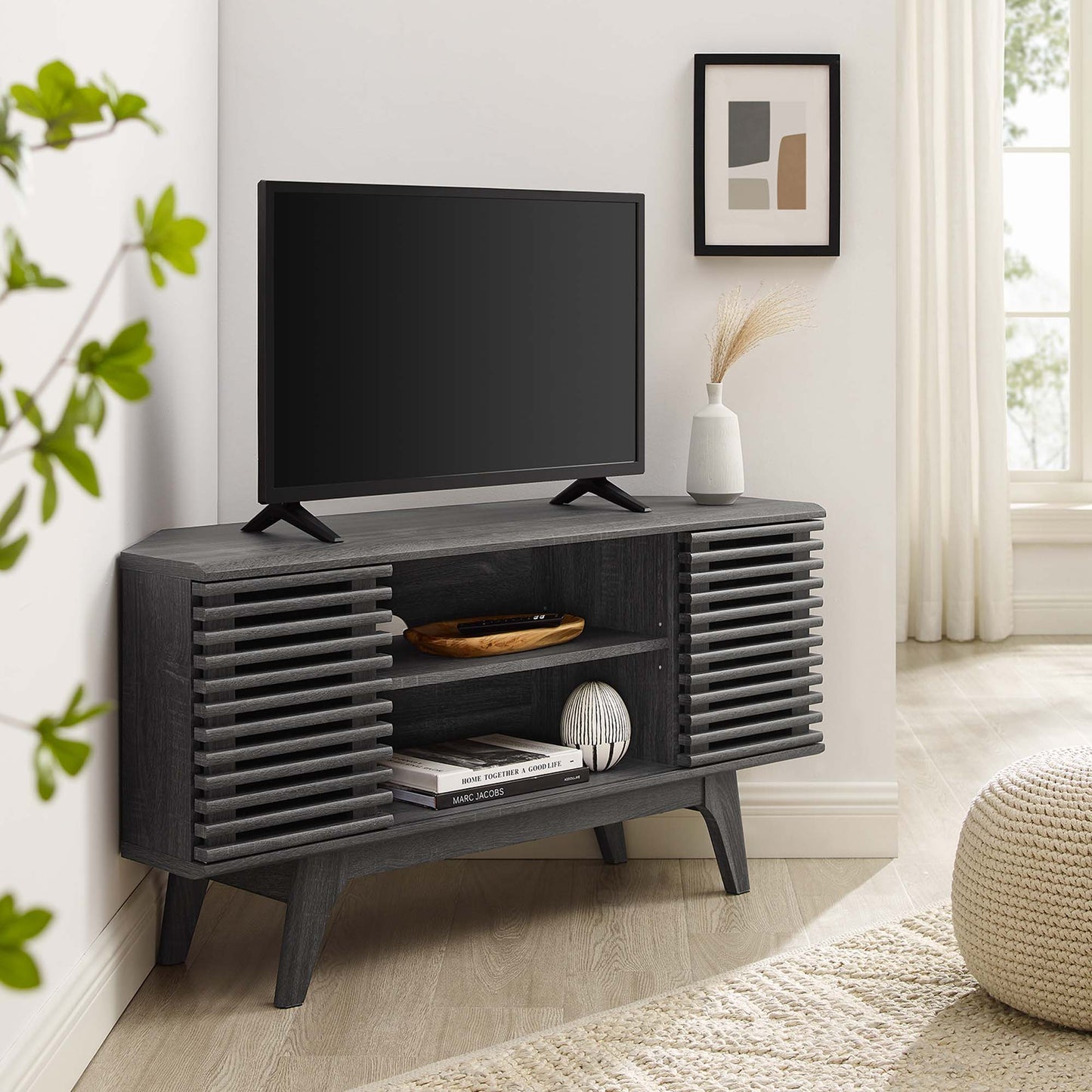 Render 46" Corner TV Stand - Space-Saving Modern TV Console for Compact Living Rooms