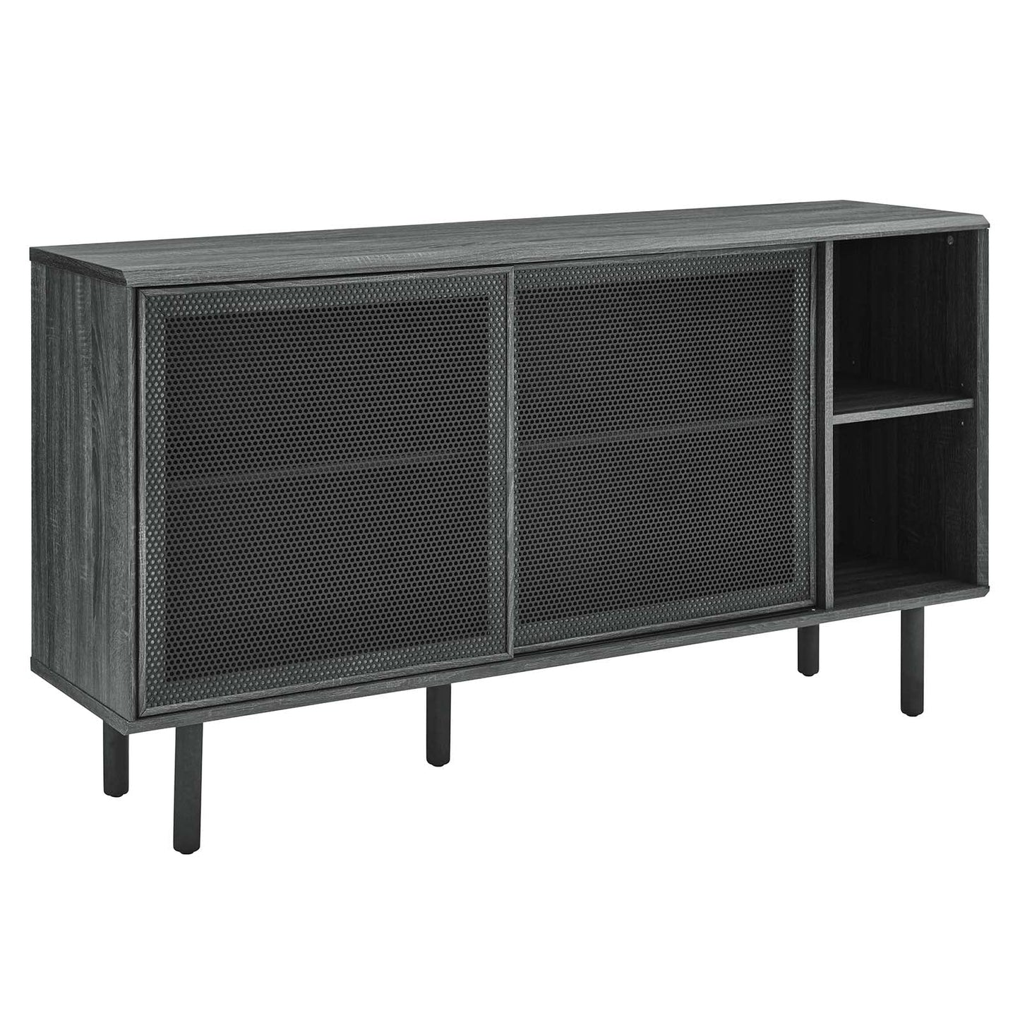 Kurtis 59" Sideboard – Modern Industrial Storage Cabinet with Metal Mesh Doors in Charcoal for Chic Living Spaces