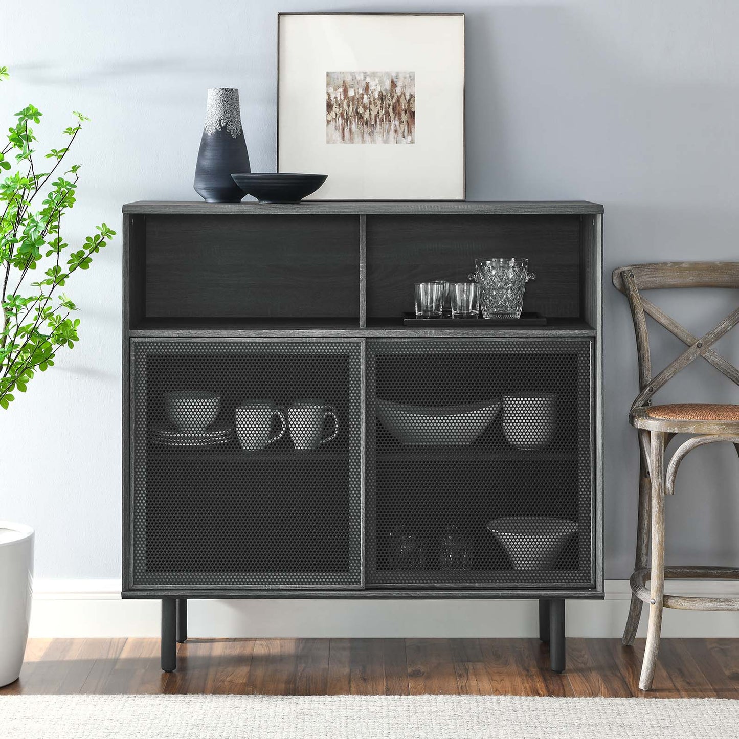 Kurtis 47" Modern Display Cabinet – Metal Mesh Doors for Chic Storage and Décor in Charcoal