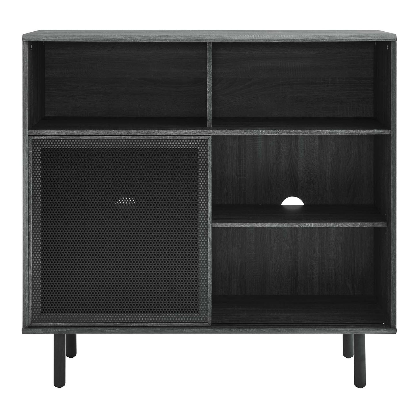 Kurtis 47" Modern Display Cabinet with Metal Mesh Doors for Chic Storage and Décor Solutions in Charcoal
