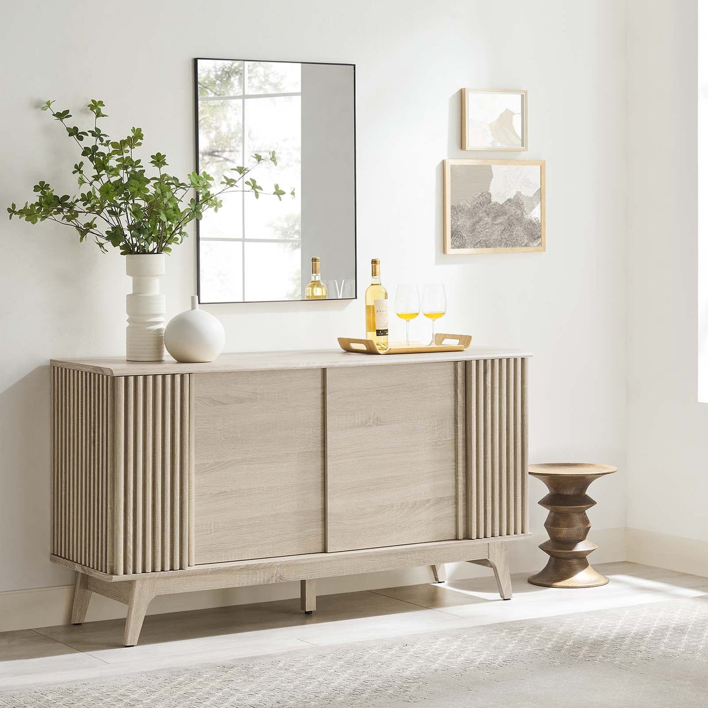 Eudora Sideboard β Elegant Mid-Century Oak Storage with Sliding Doors for Home Essentials