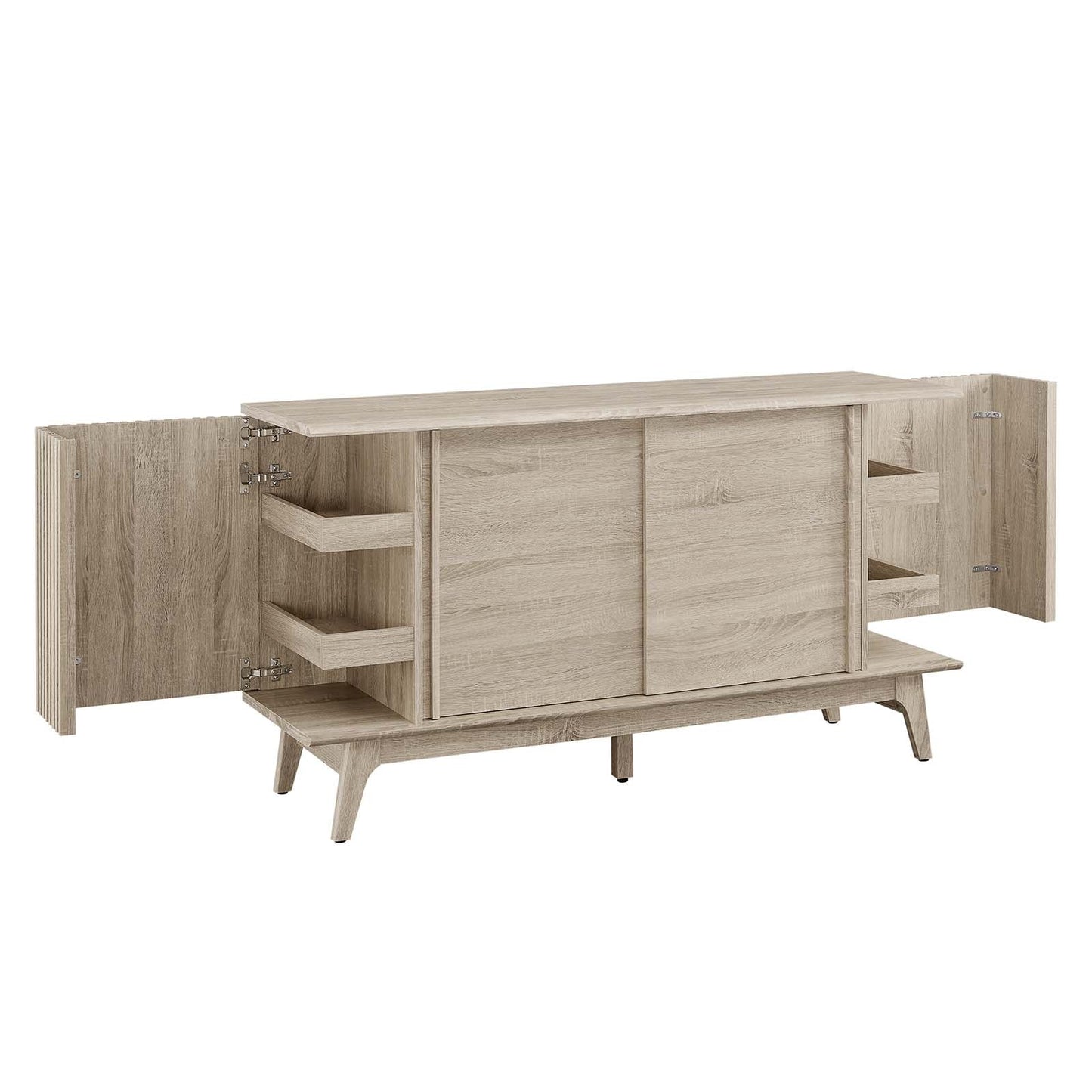 Eudora Sideboard - Elegant Mid-Century Storage Solution with Sliding Doors for Home Essentials in Oak