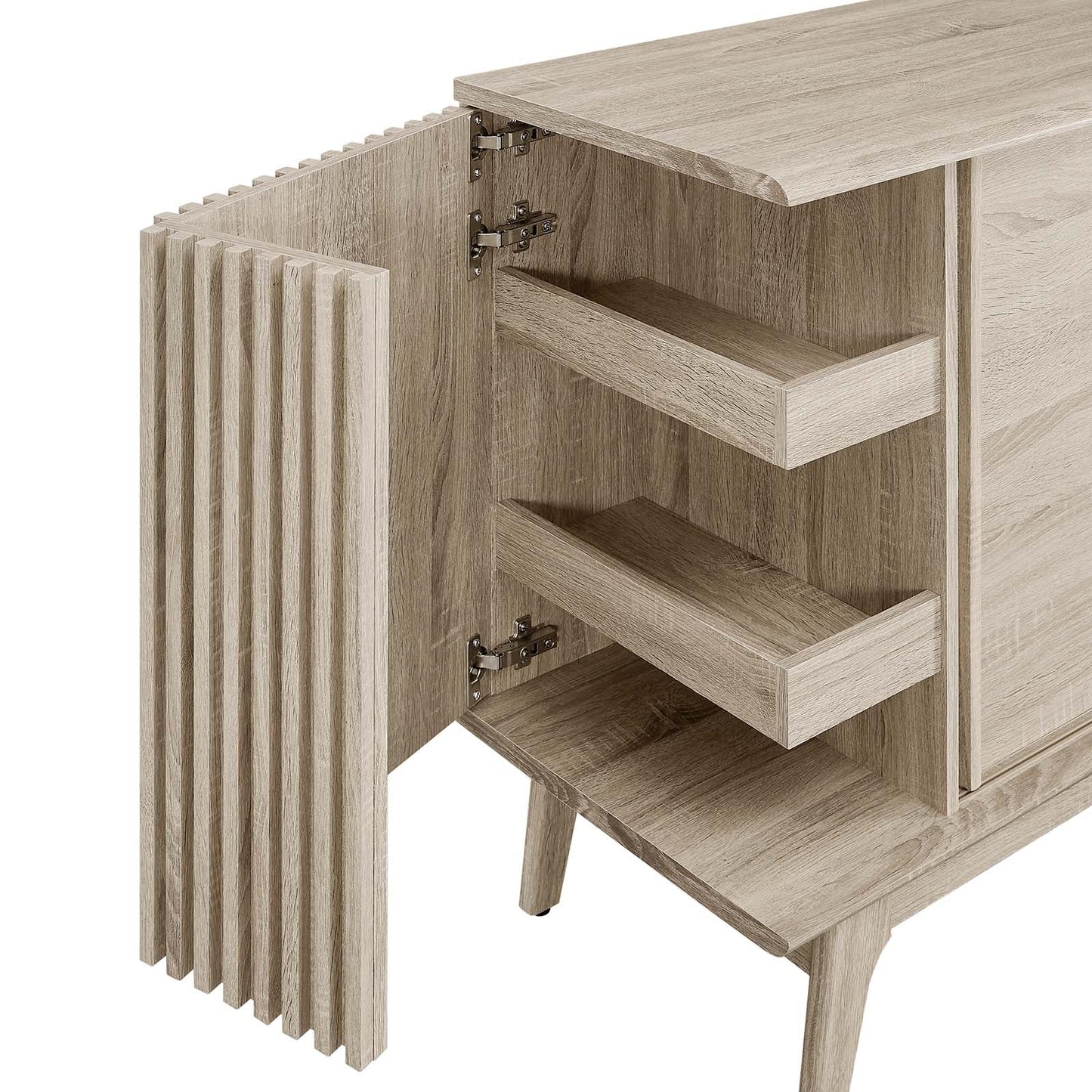 Eudora Sideboard - Elegant Mid-Century Storage Solution with Sliding Doors for Home Essentials in Oak