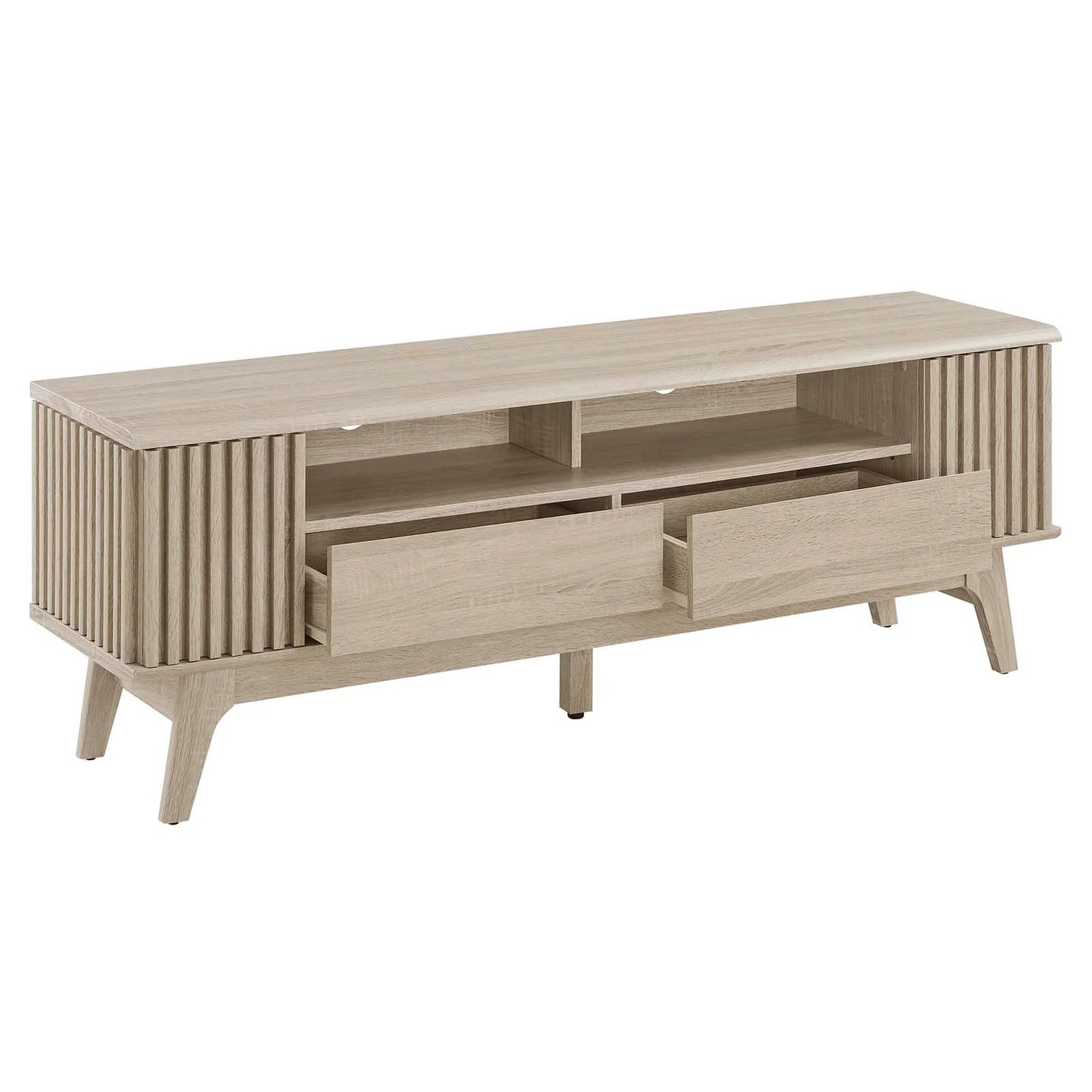 Eudora 60" Modern TV Stand with Elegant Slatted Doors and Generous Storage for Chic Living Spaces