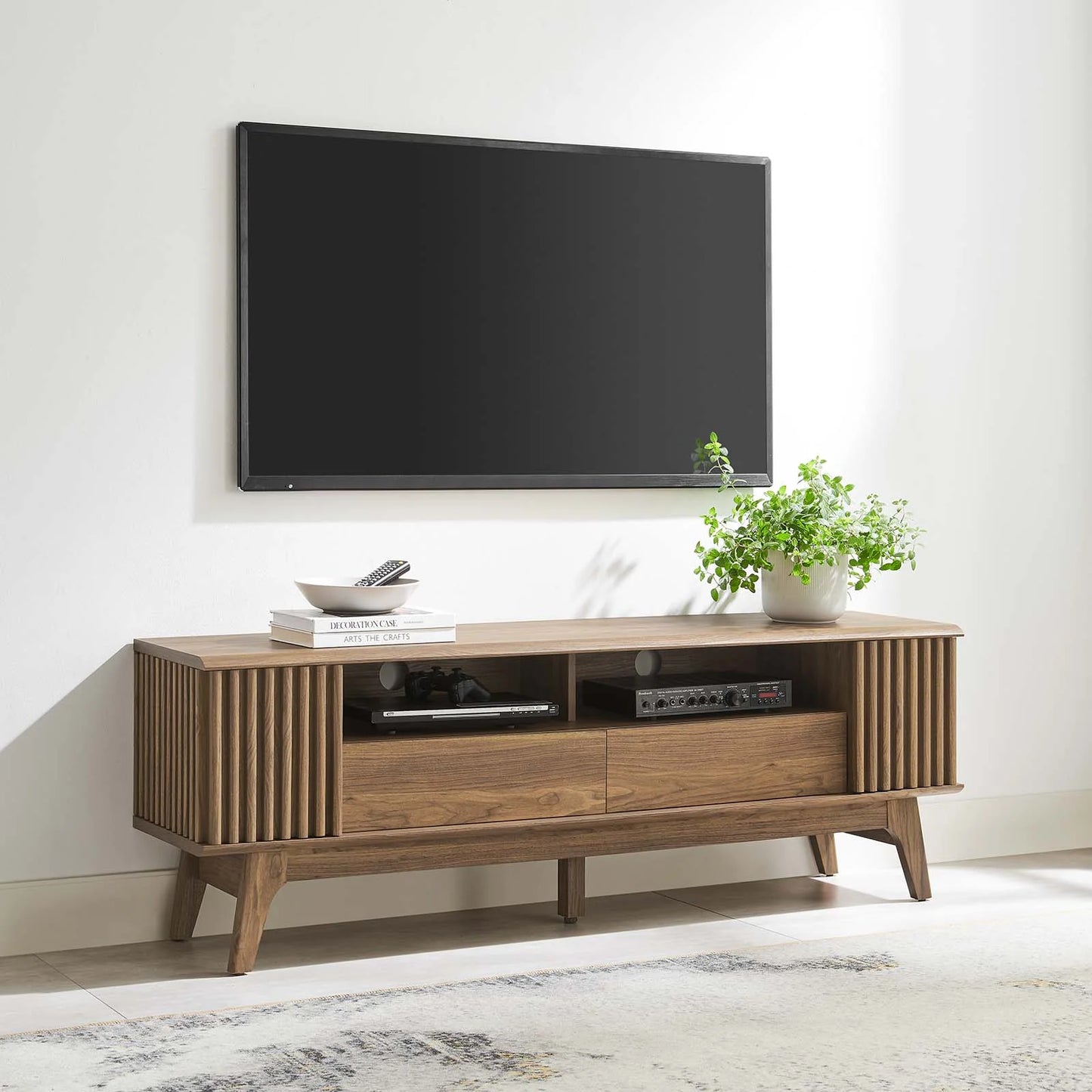 Eudora 60" Modern TV Stand with Elegant Slatted Doors and Generous Storage for Chic Living Spaces
