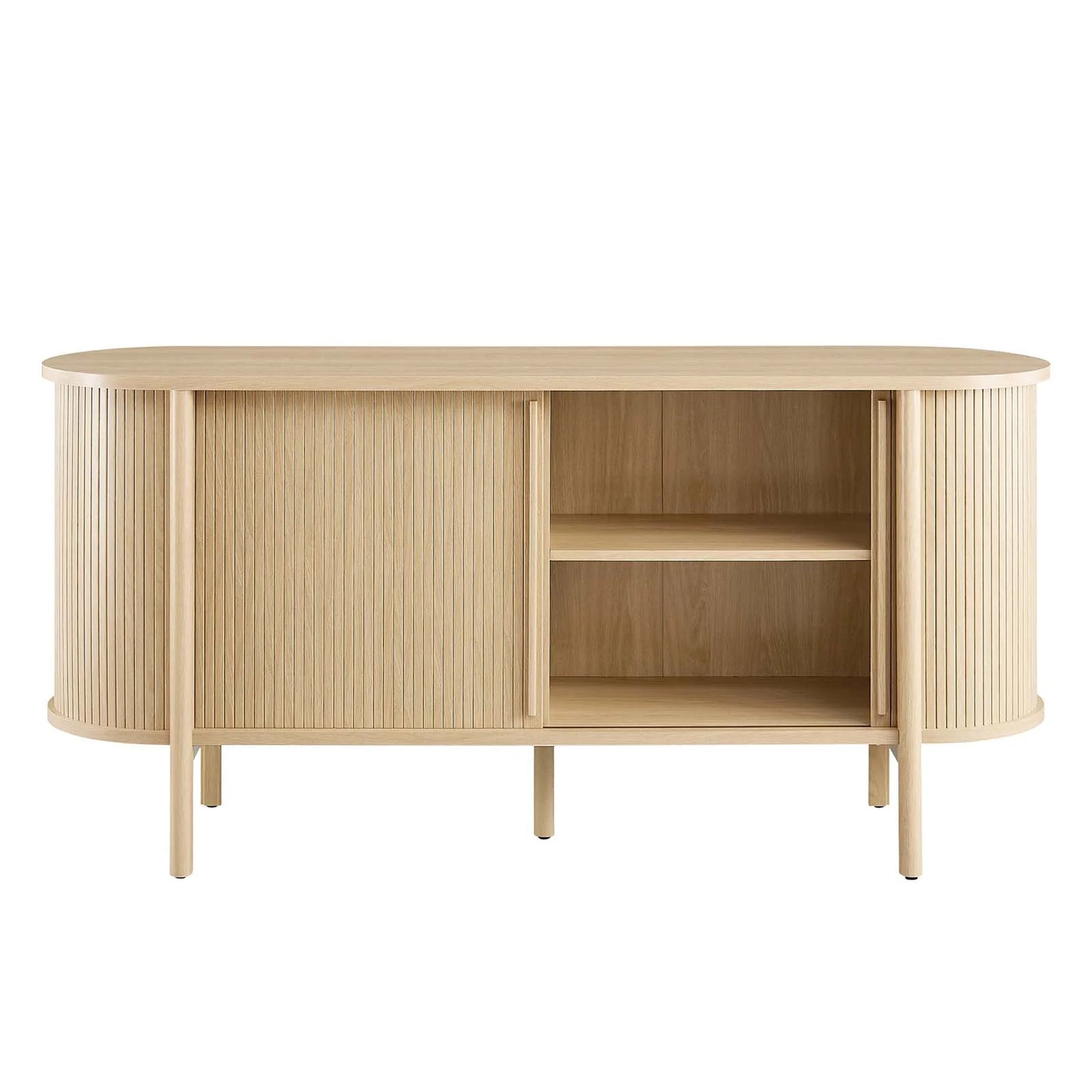 Cadence 63" Mid-Century Modern Sideboard with Fluted Sliding Doors and Durable Construction in Brown and Walnut