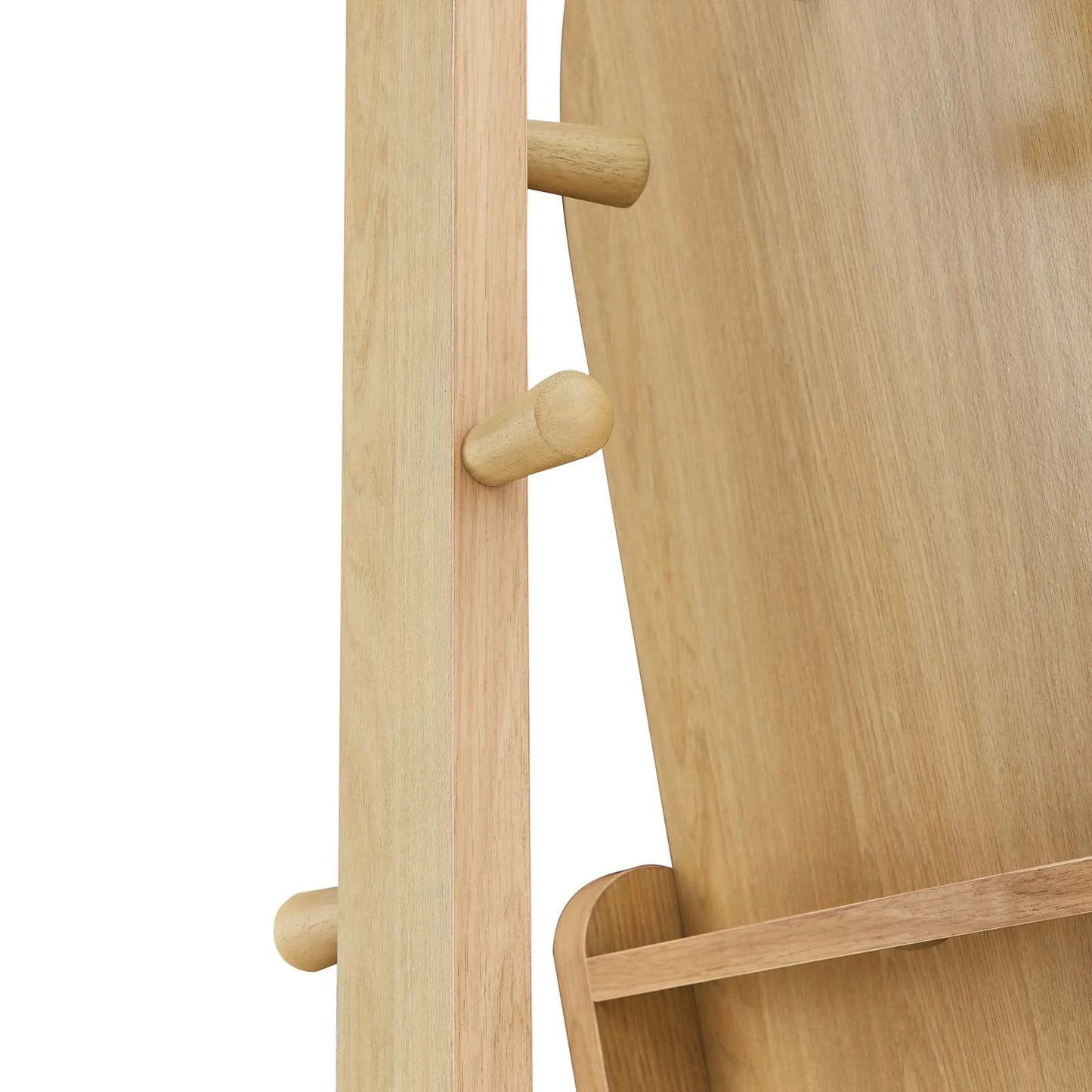 Ascend Arched Standing Mirror with Open Shelves and Hanging Pegs - Stylish Storage Solution for Any Room