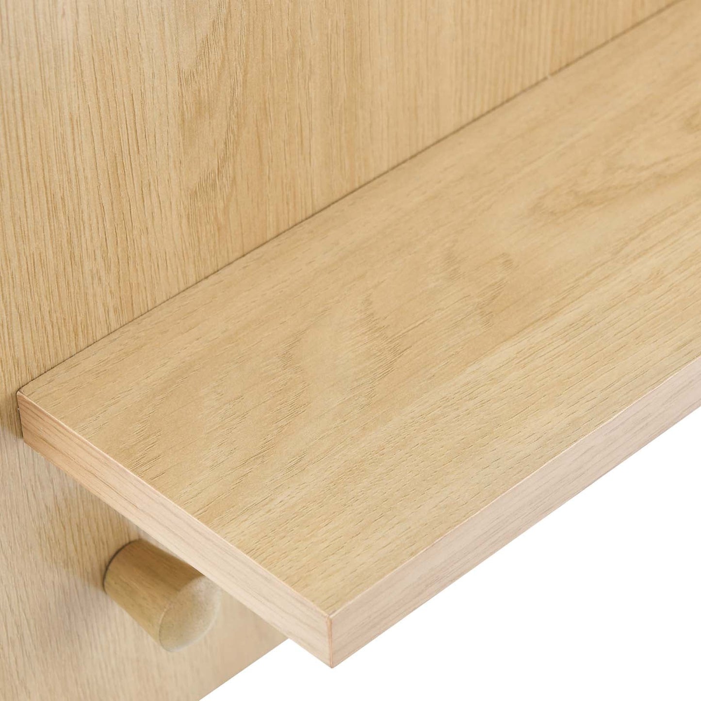 Glint Round Mirror with Stylish Rectangular Wood Frame, Shelf, and Four Pegs for Effortless Organization