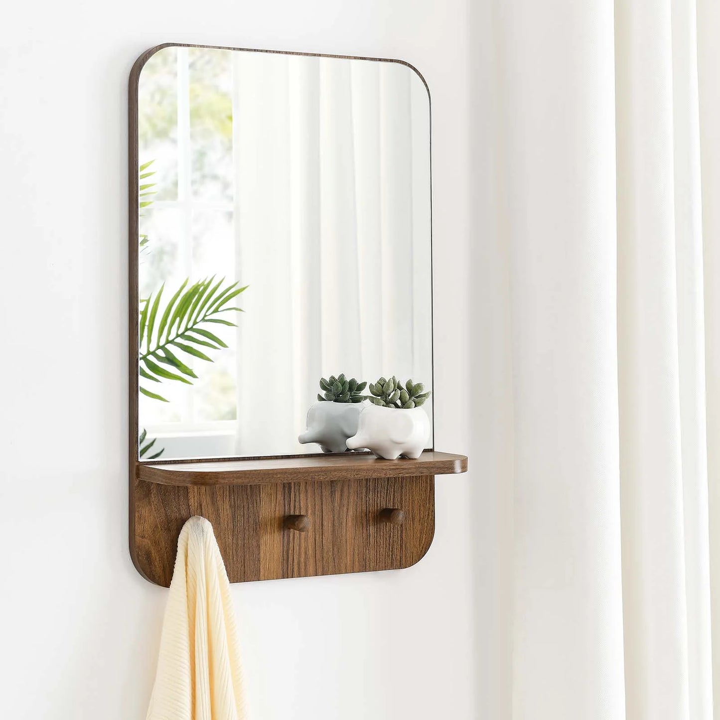 Lumina Mirror - Stylish Rectangular Design with Shelf and Pegs for Entryway Organization and Elegance