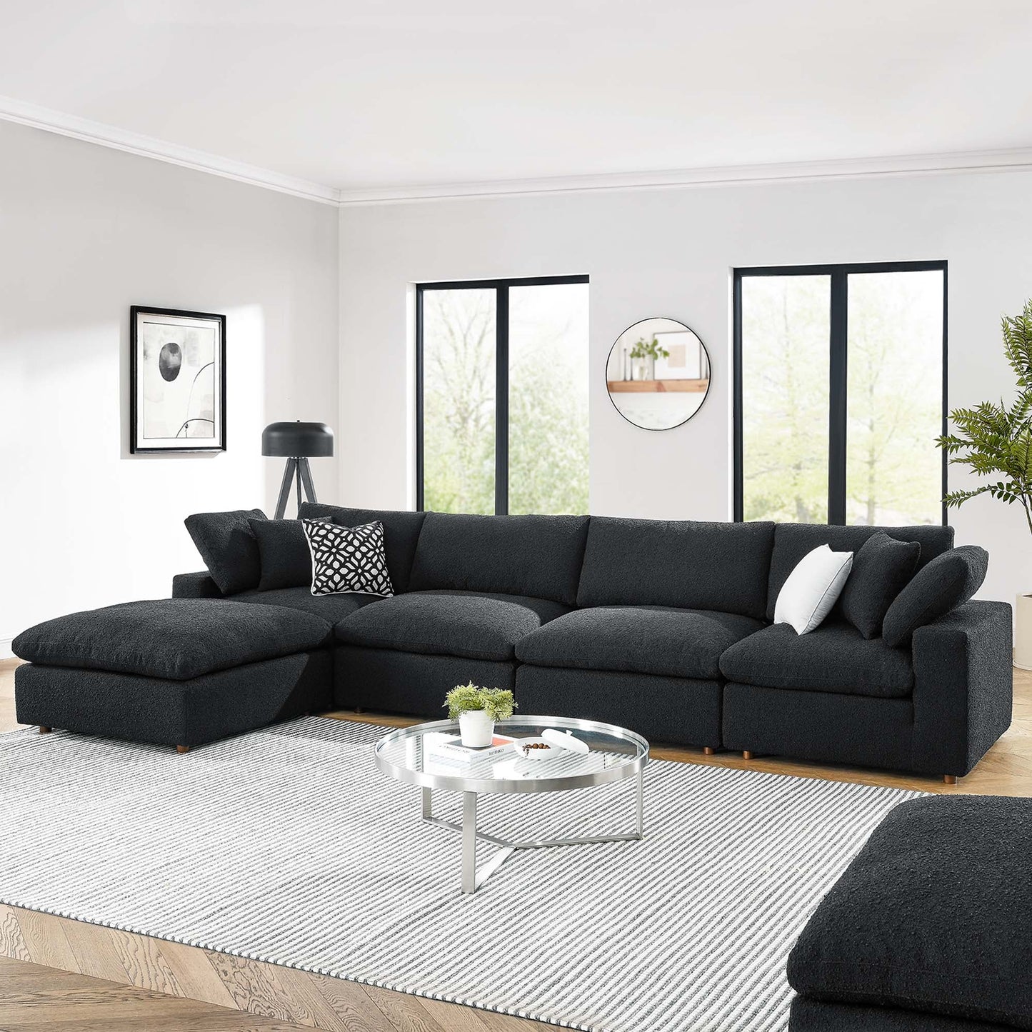 Commix 5-Piece Down Filled Overstuffed Boucle Fabric Sectional Sofa – A Cloud You Can Sink Into