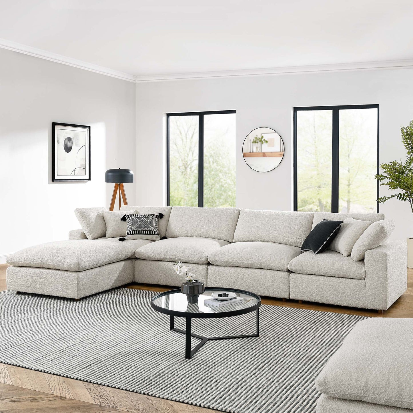 Commix 5-Piece Down Filled Overstuffed Boucle Fabric Sectional Sofa – A Cloud You Can Sink Into
