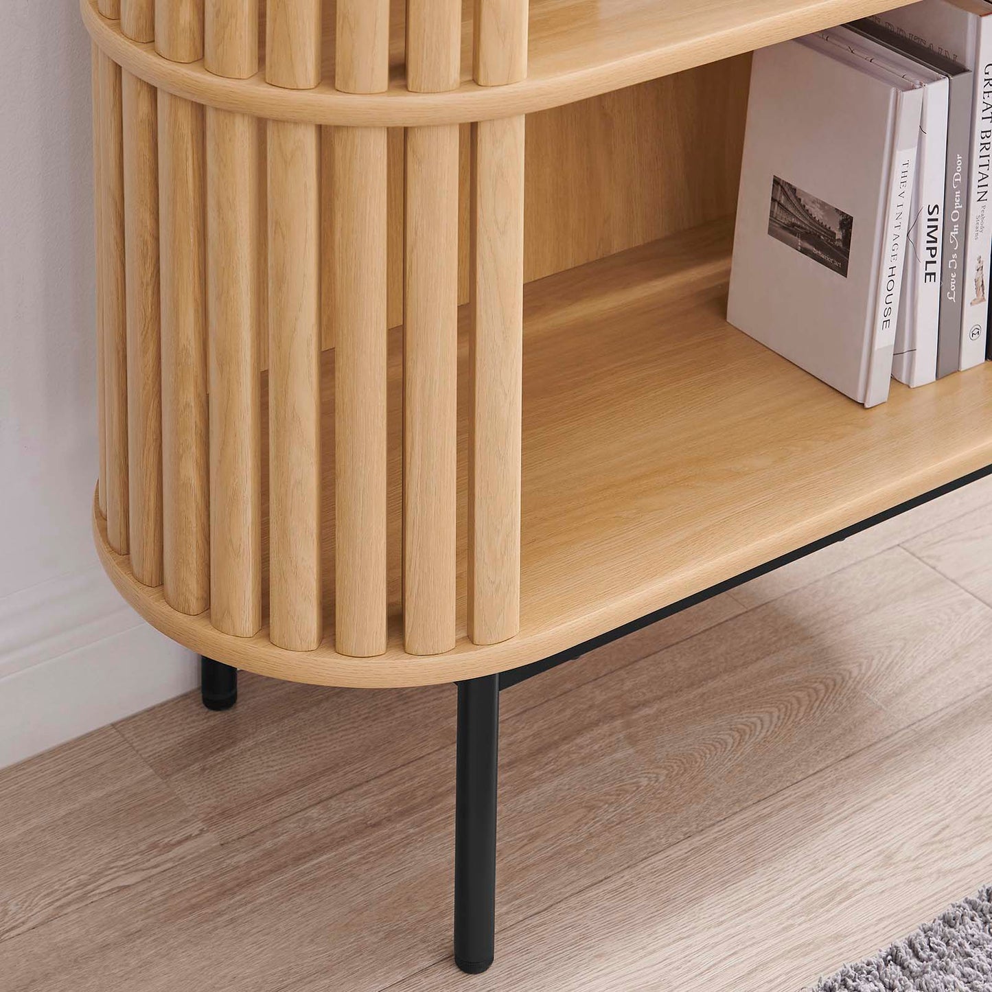 Fortitude Three-Tier Display Cabinet - Elegant Open Storage Bookshelf for Contemporary Living Spaces in Oak