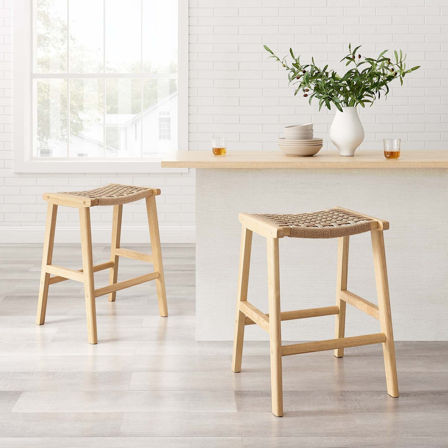 Saoirse Woven Rope Wood Counter Stool - Set of 2 for Stylish and Comfortable Dining Solutions