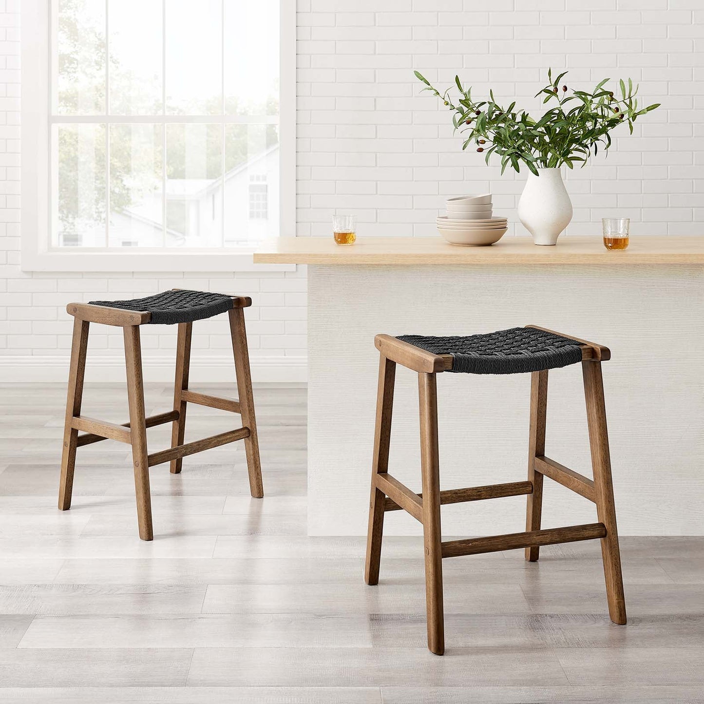 Saoirse Woven Rope Wood Counter Stool - Set of 2 for Stylish and Comfortable Dining Solutions