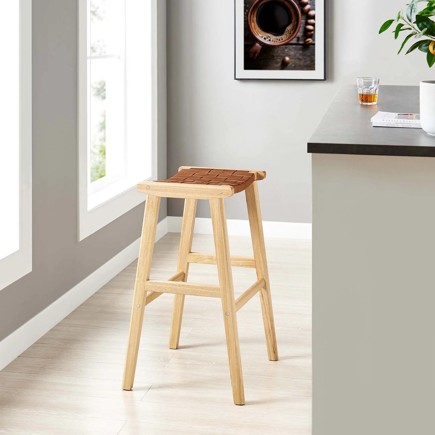 Saoirse Faux Leather Wood Bar Stool Set of 2 β Stylish & Comfortable Seating