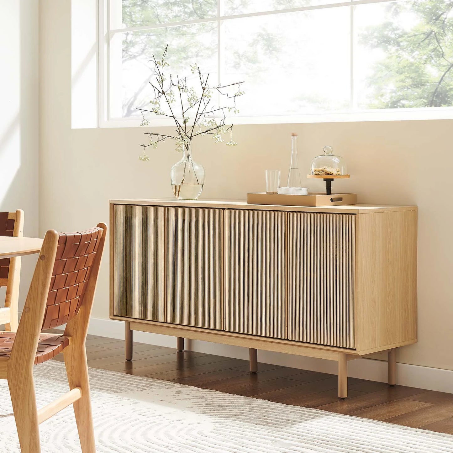 Milo 63” Oak and Tan Sideboard for Modern Storage and Style