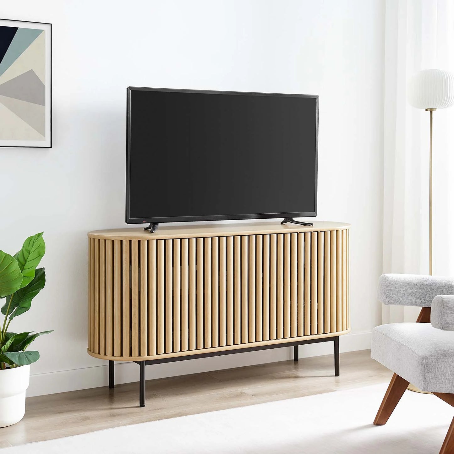 Fortitude 59” Oval Sideboard – Stylish Timber-Style Design with Six Spacious Storage Compartments