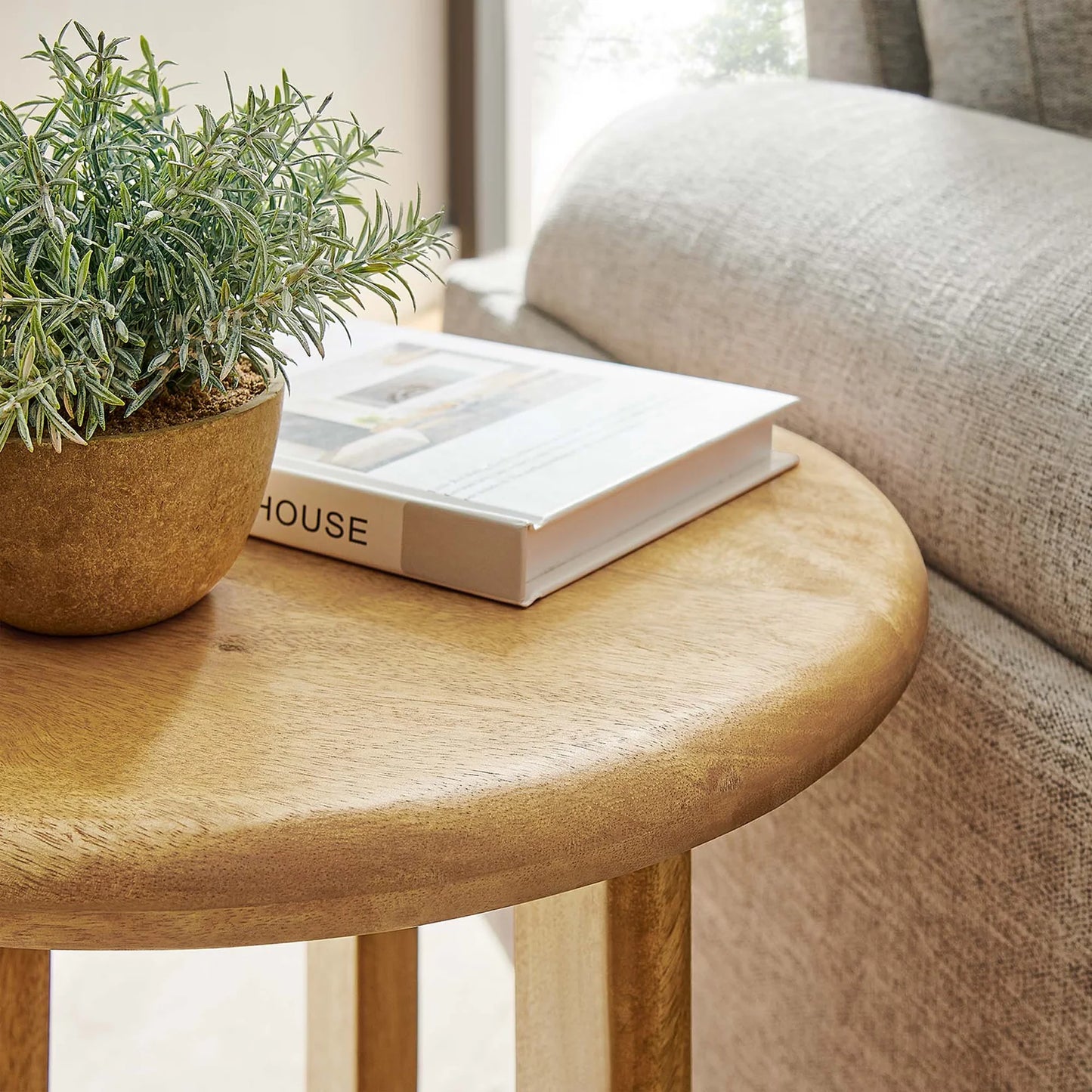 Rivian Elegant Mid-Century Modern Round Side Table with Arched Pedestal Base β Stylish Accent for Living Rooms and Bedrooms