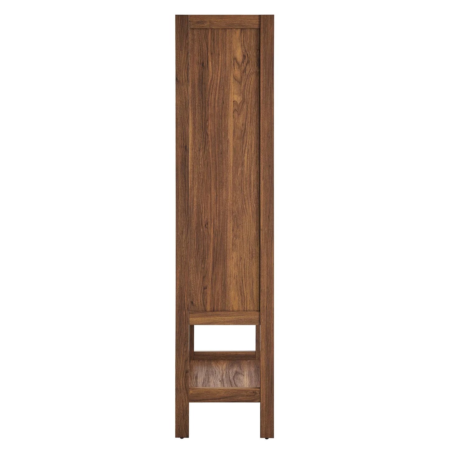 Capri Tall Storage Cabinet – Sleek Wood Grain Finish with Soft-Close Linen Doors for Stylish and Functional Organization.