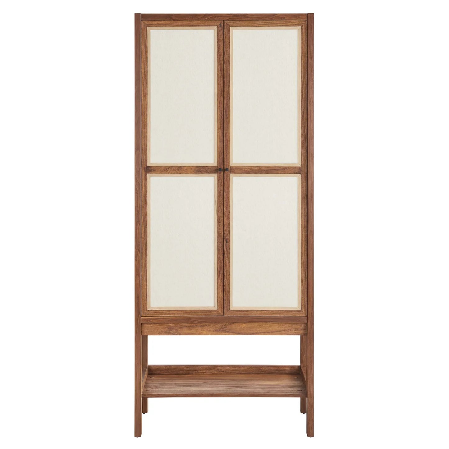 Capri Tall Storage Cabinet – Sleek Wood Grain Finish with Soft-Close Linen Doors for Stylish and Functional Organization.