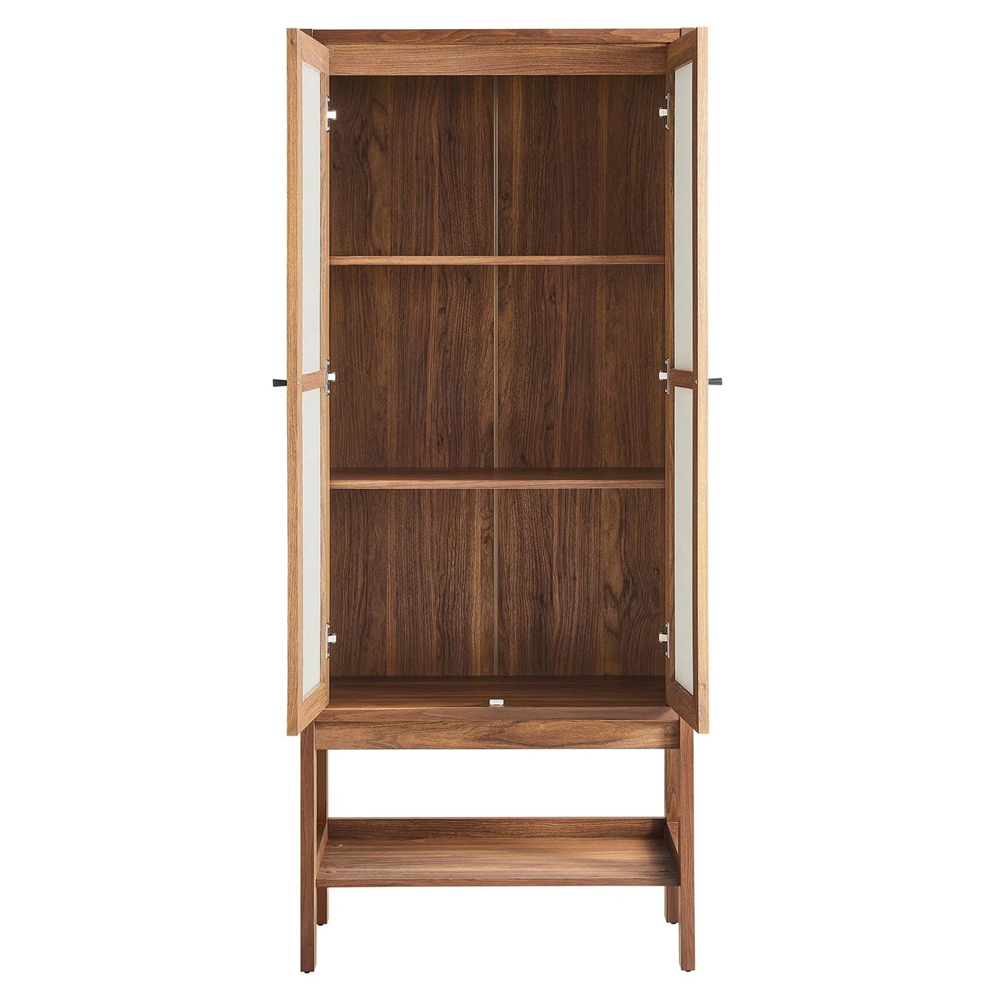 Capri Tall Storage Cabinet – Sleek Wood Grain Finish with Soft-Close Linen Doors for Stylish and Functional Organization.