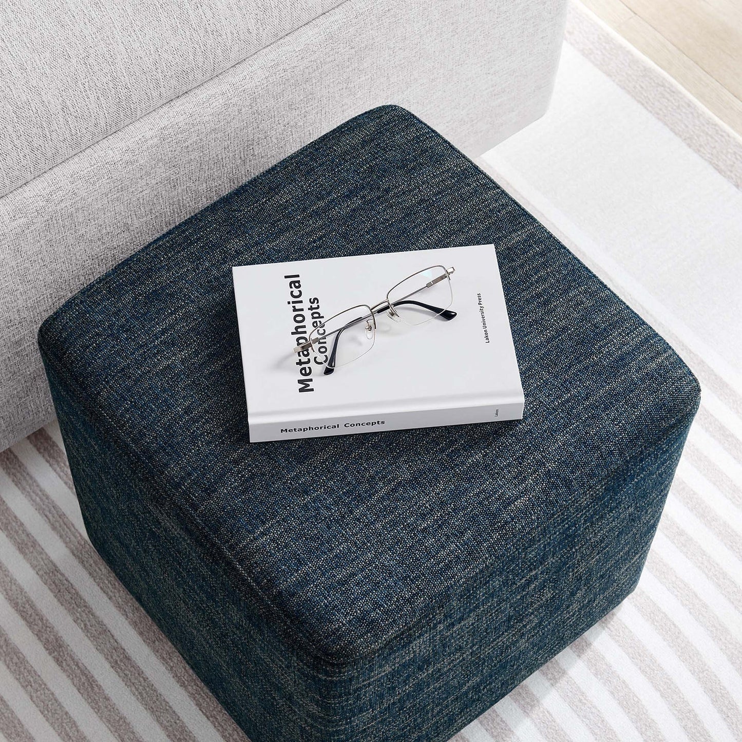 Callum 17" Ottoman with Woven Fabric Dense Foam Padding & Non-Marking Legs β Fully Assembled Modern Furniture Piece