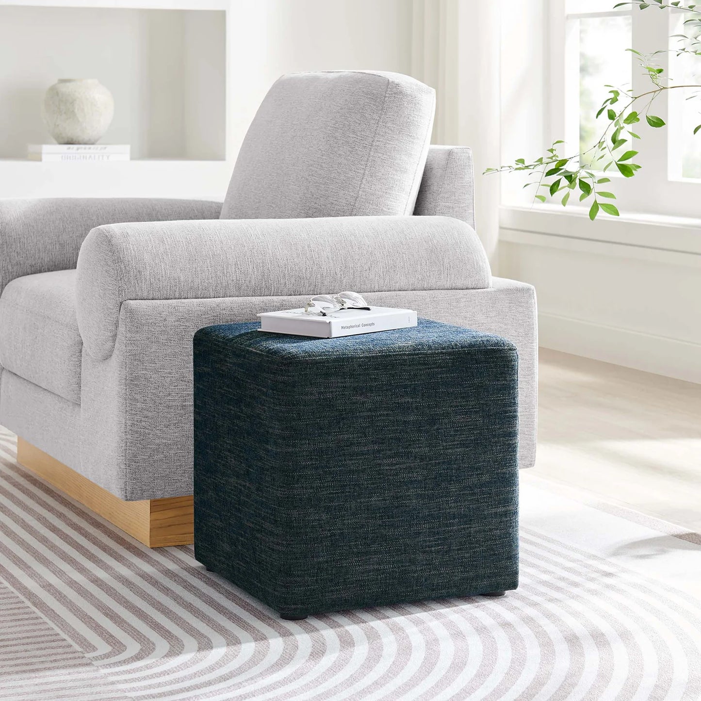 Callum 17" Ottoman with Woven Fabric Dense Foam Padding & Non-Marking Legs β Fully Assembled Modern Furniture Piece
