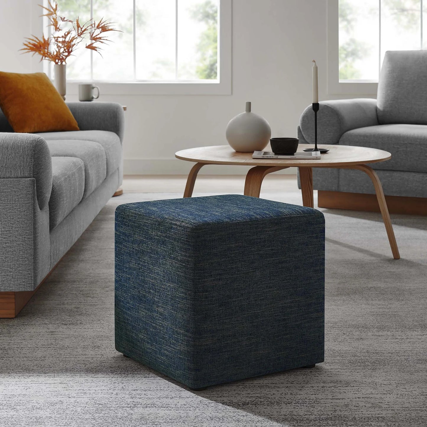 Callum 17" Ottoman with Woven Fabric Dense Foam Padding & Non-Marking Legs β Fully Assembled Modern Furniture Piece
