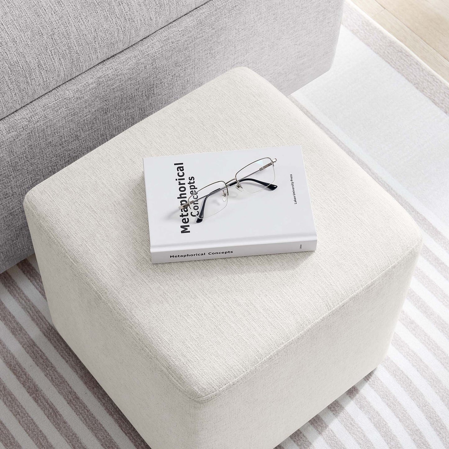 Callum 17" Ottoman with Woven Fabric Dense Foam Padding & Non-Marking Legs β Fully Assembled Modern Furniture Piece