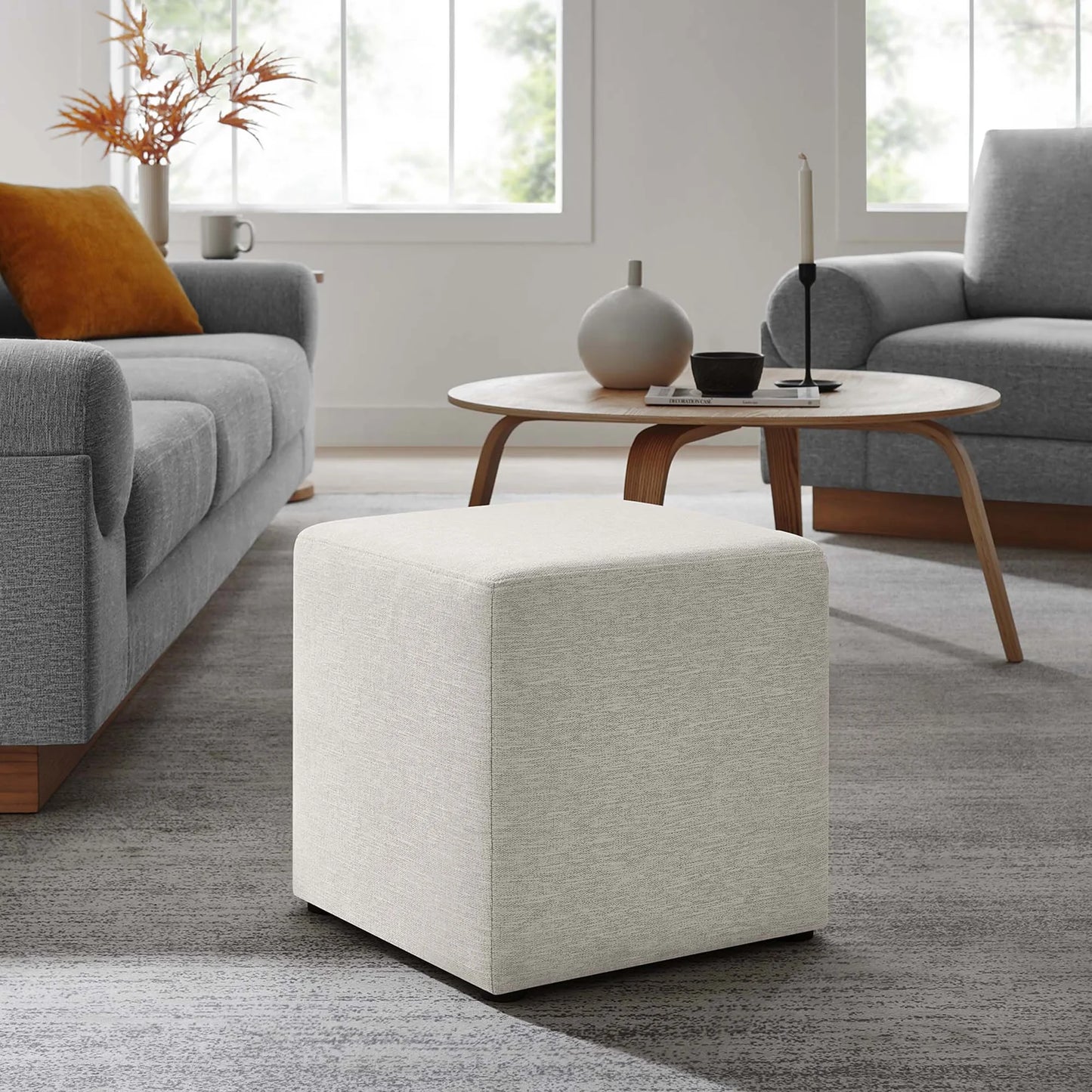 Callum 17" Ottoman with Woven Fabric Dense Foam Padding & Non-Marking Legs β Fully Assembled Modern Furniture Piece