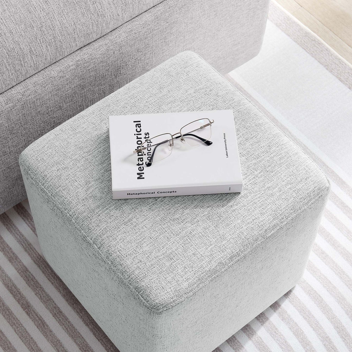 Callum 17" Ottoman with Woven Fabric Dense Foam Padding & Non-Marking Legs β Fully Assembled Modern Furniture Piece