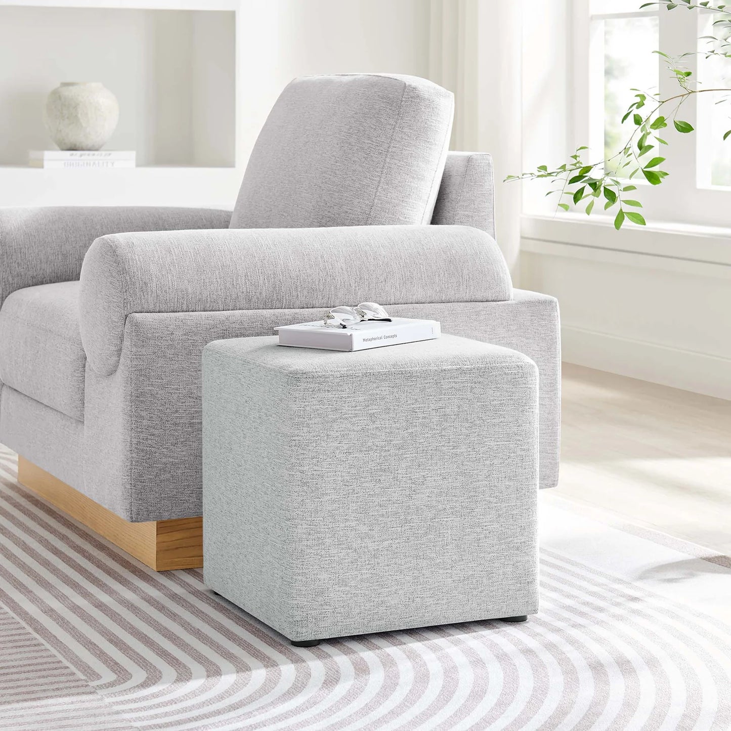 Callum 17" Ottoman with Woven Fabric Dense Foam Padding & Non-Marking Legs β Fully Assembled Modern Furniture Piece