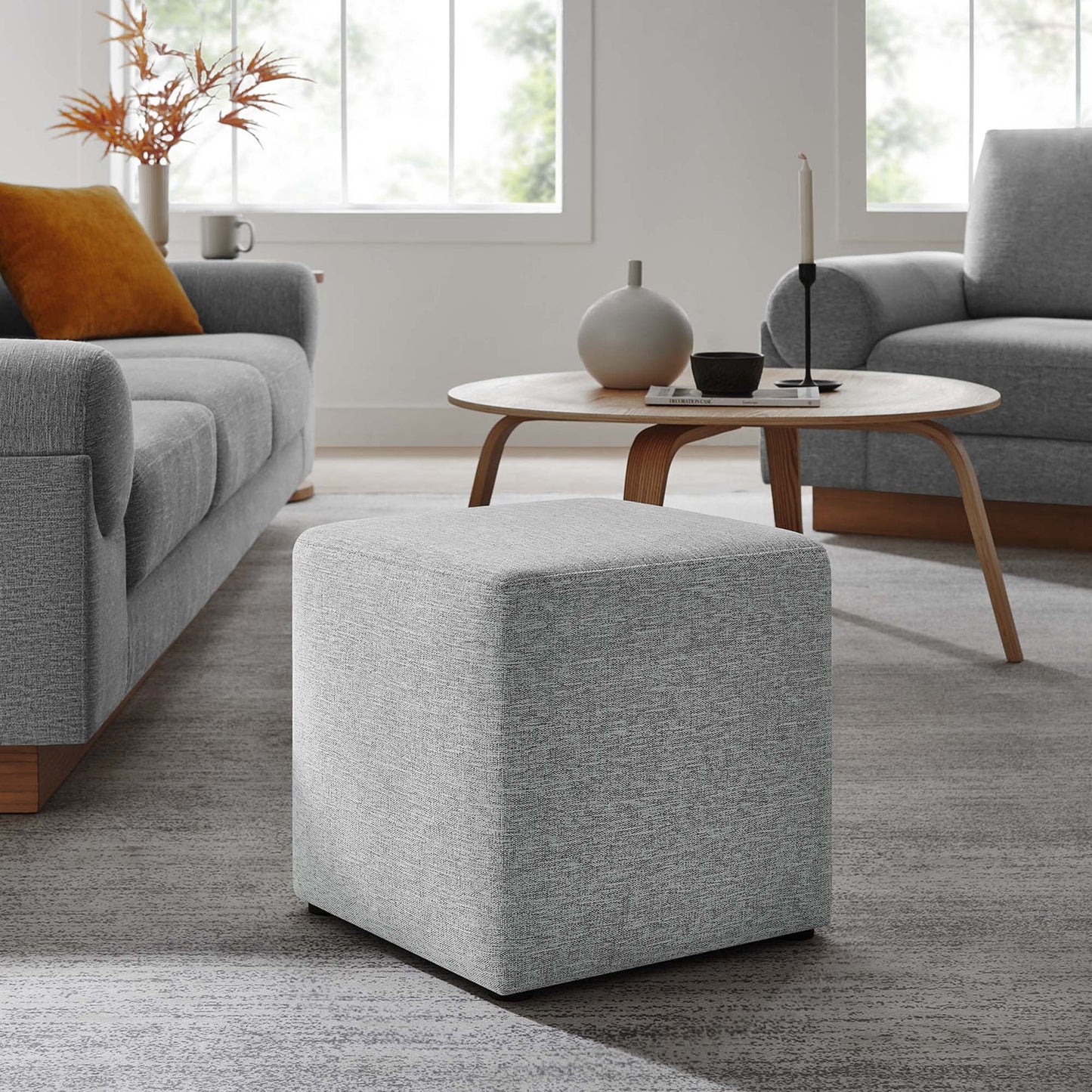 Callum 17" Ottoman with Woven Fabric Dense Foam Padding & Non-Marking Legs β Fully Assembled Modern Furniture Piece
