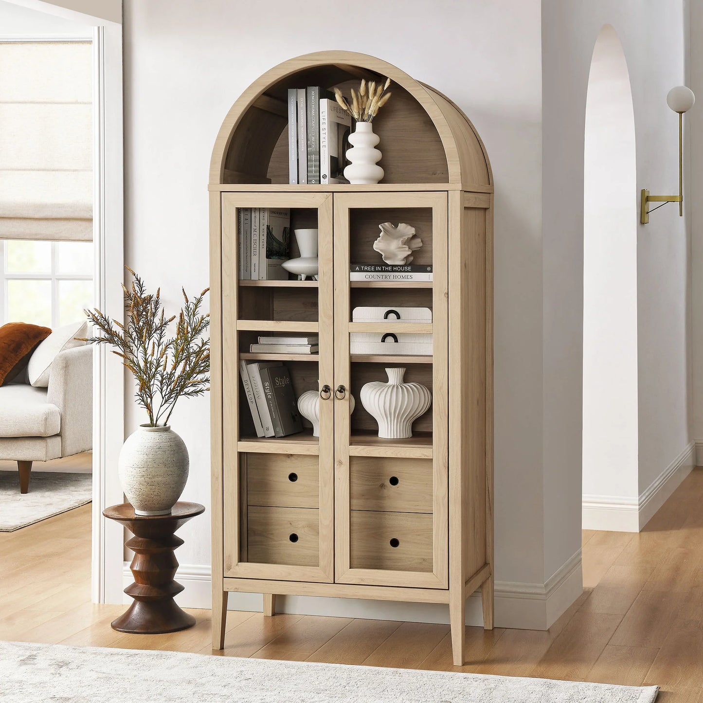 Nolan Tall Arched Storage Display Cabinet – Stylish and Functional Cabinet for Modern Homes
